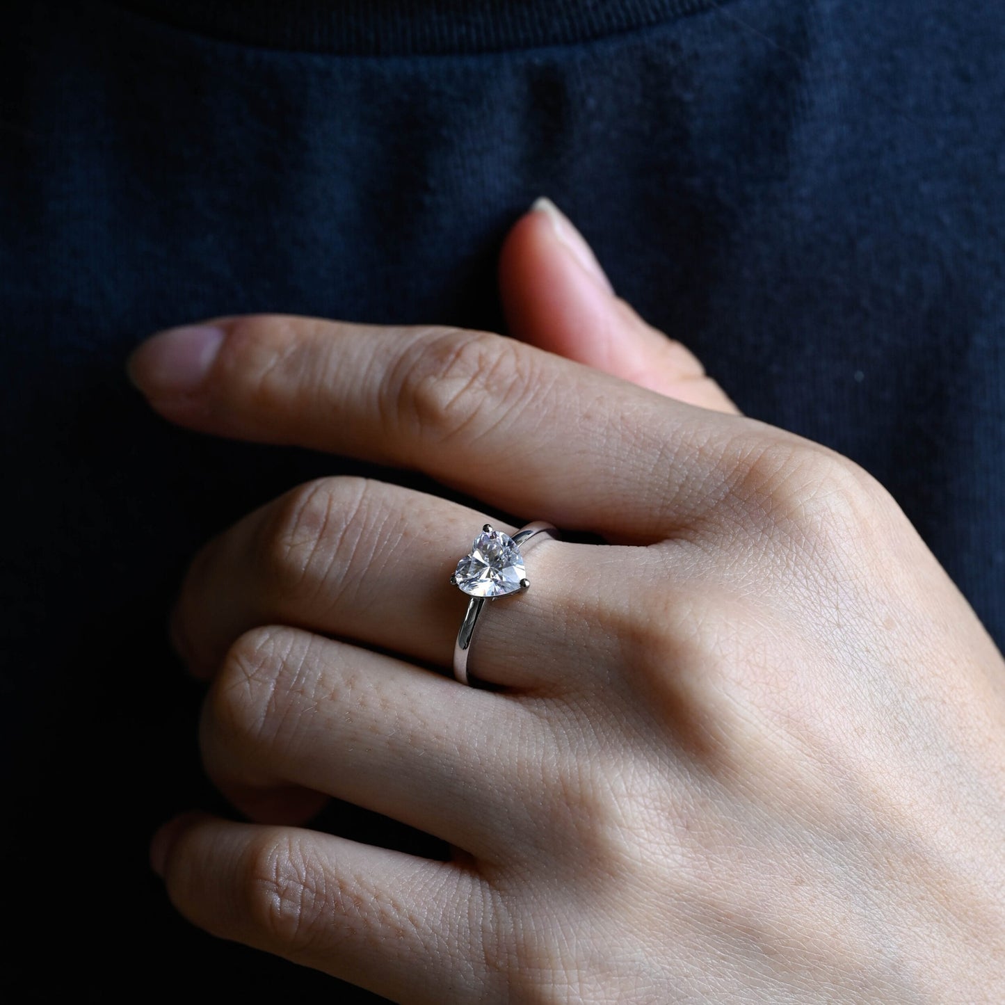 2.0 CT Heart Cut Solitaire Moissanite Engagement Ring