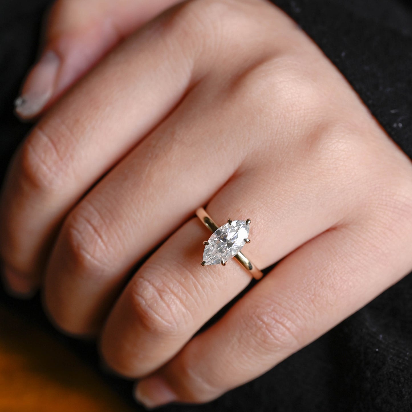 2.5 CT Marquise Cut Hidden Halo Moissanite Engagement Ring