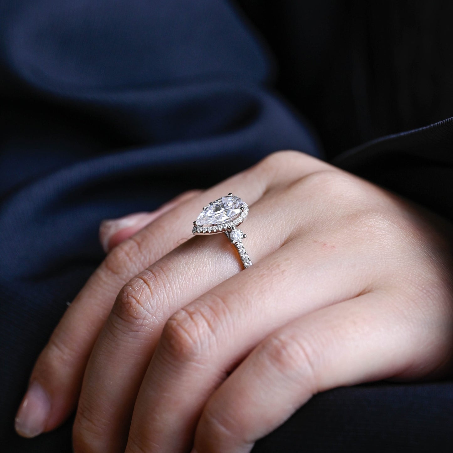 4.0 CT Pear Cut Halo Moissanite Engagement Ring