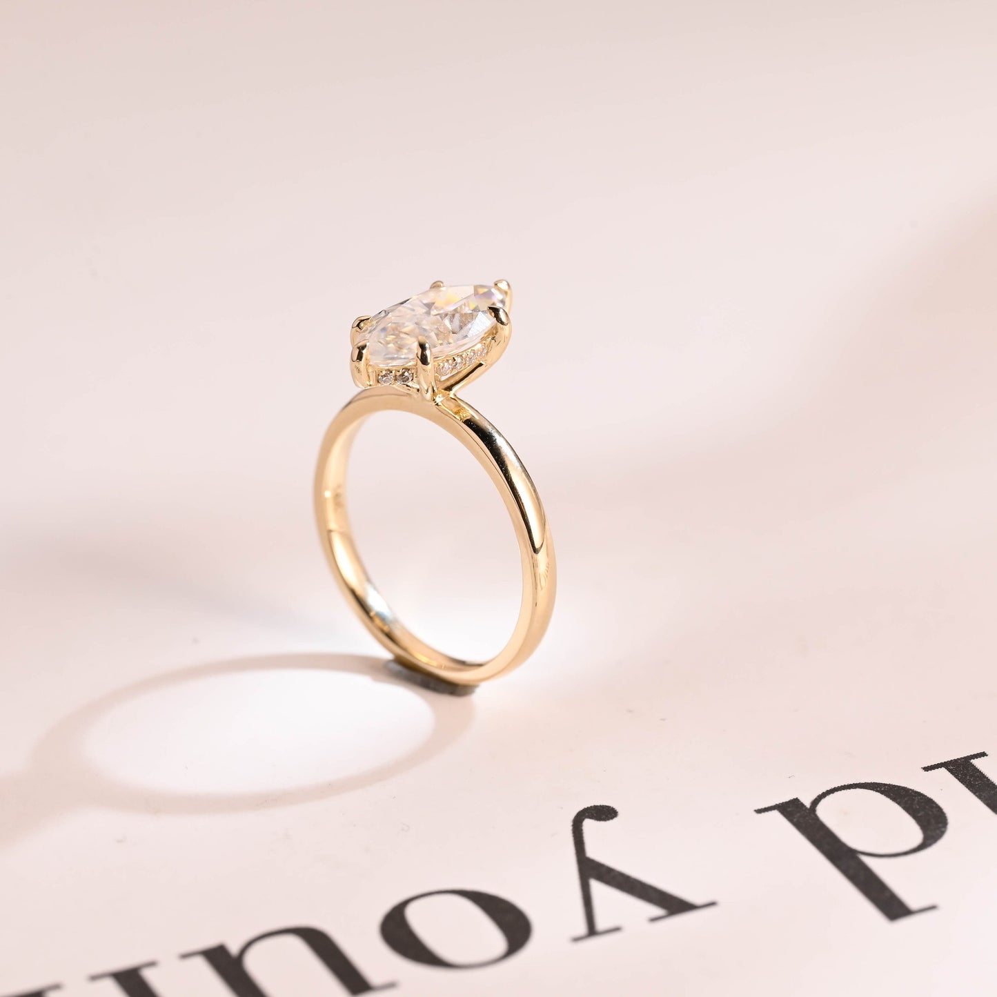 2.5 CT Marquise Cut Hidden Halo Moissanite Engagement Ring