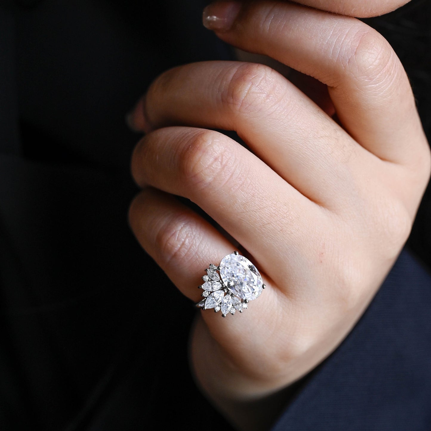 4.5 CT Oval Cut Cluster Moissanite Engagement Ring