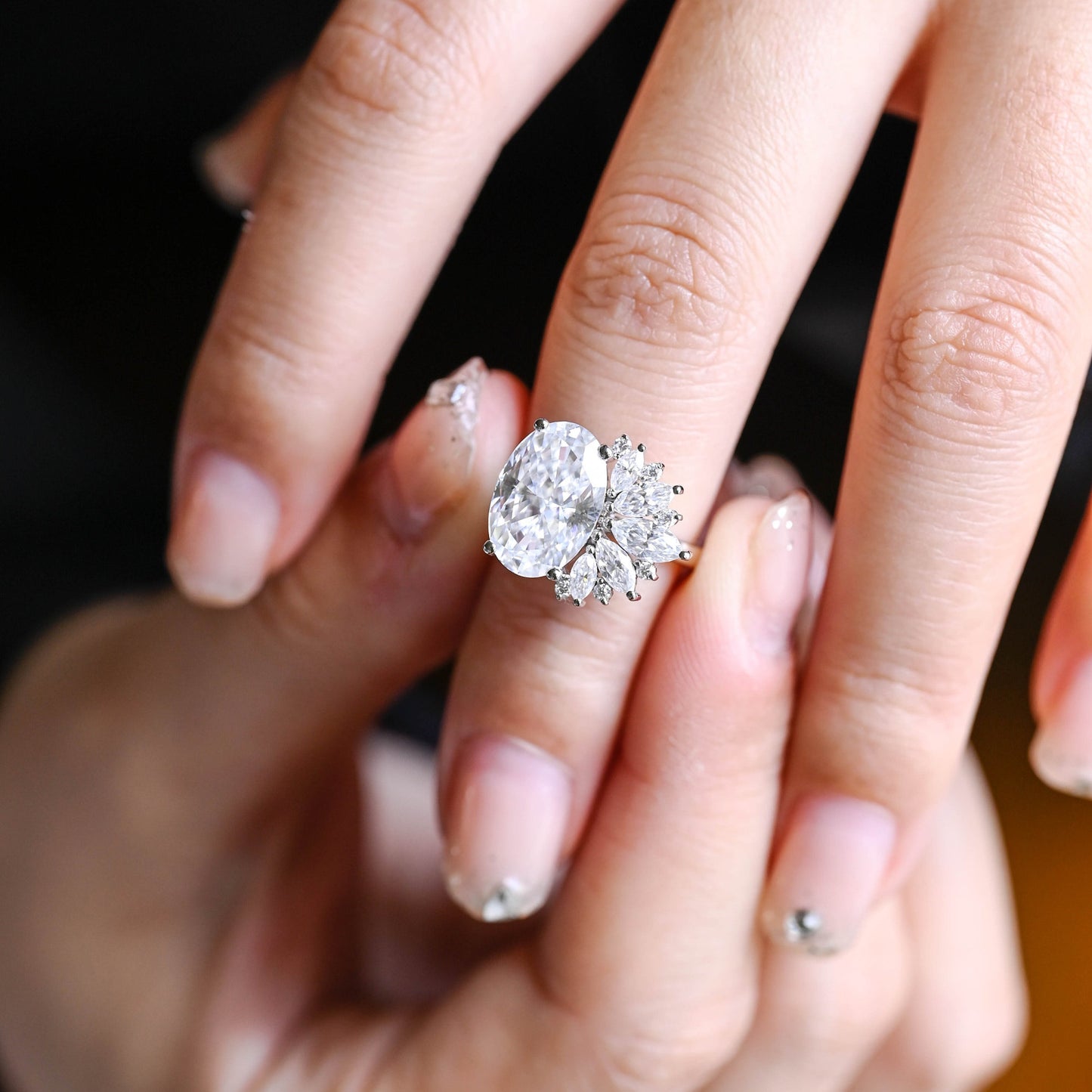 4.5 CT Oval Cut Cluster Moissanite Engagement Ring