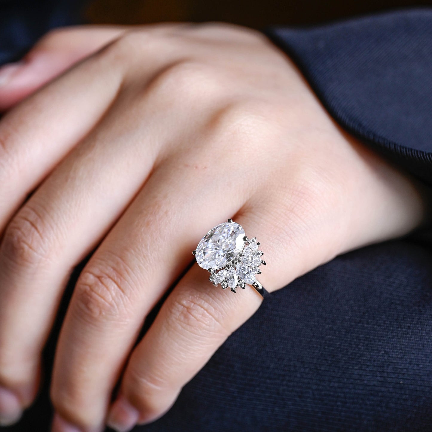 4.5 CT Oval Cut Cluster Moissanite Engagement Ring