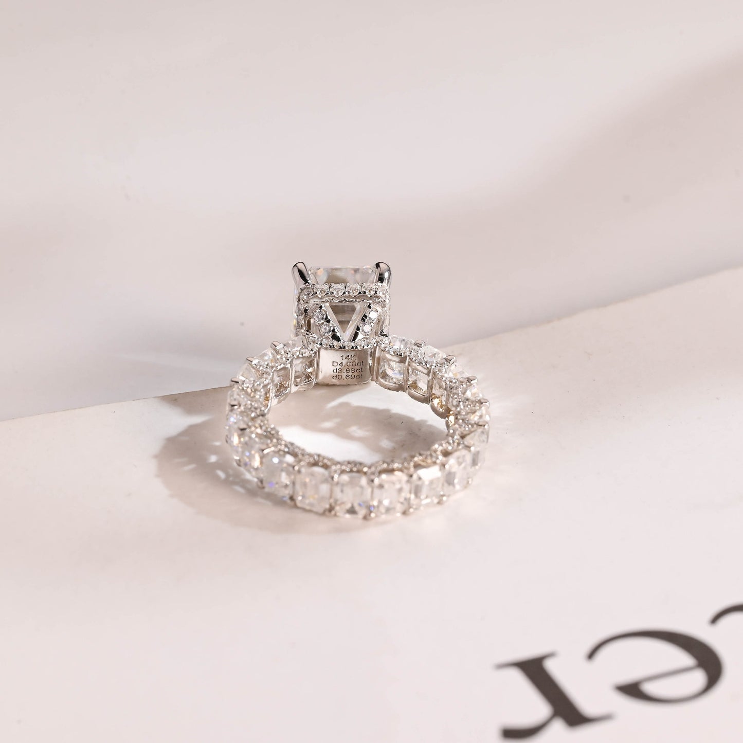 4.5 CT Emerald Cut Pave Hidden Halo Moissanite Engagement Ring