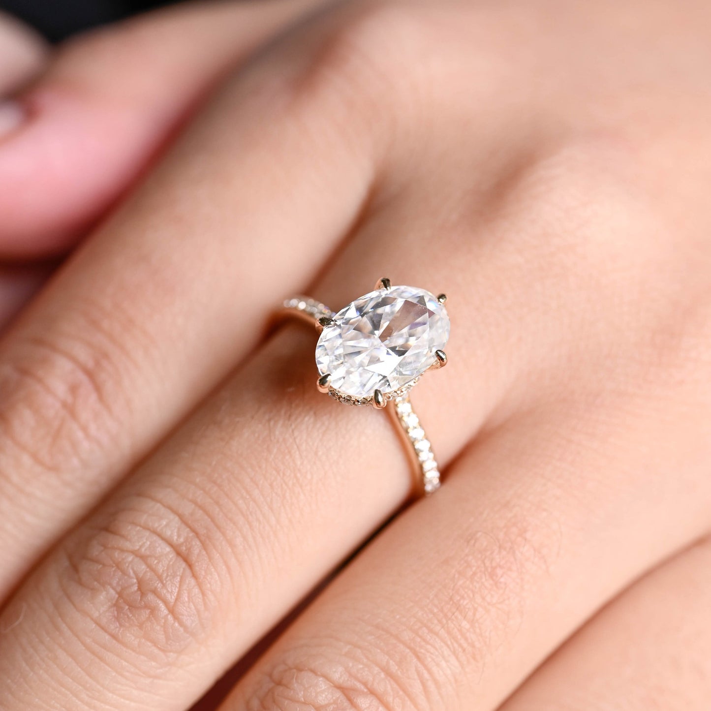 4.5 CT Oval Cut Hidden Halo Moissanite Engagement Ring