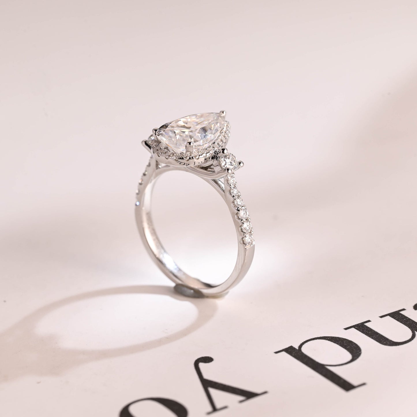 4.0 CT Pear Cut Halo Moissanite Engagement Ring