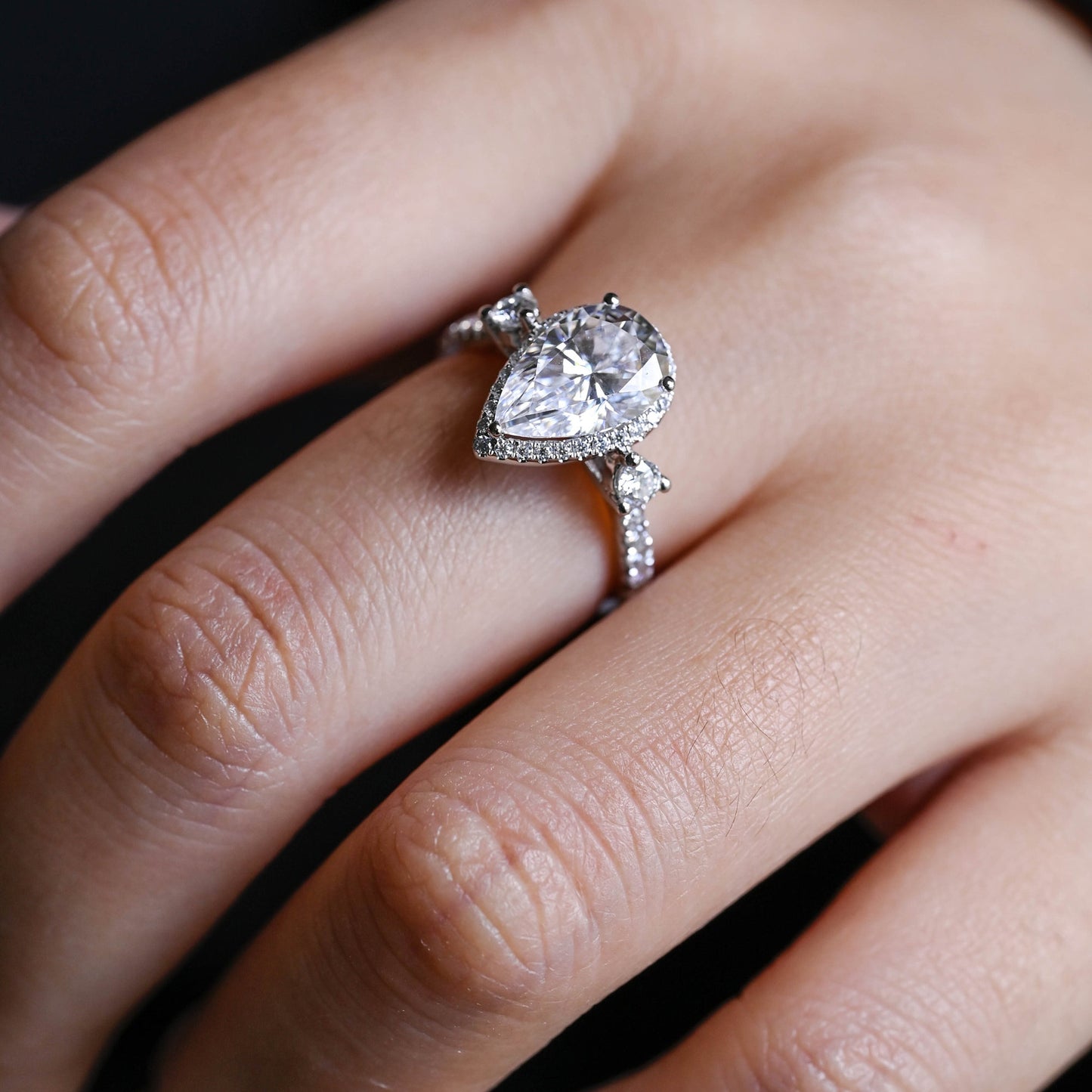 4.0 CT Pear Cut Halo Moissanite Engagement Ring
