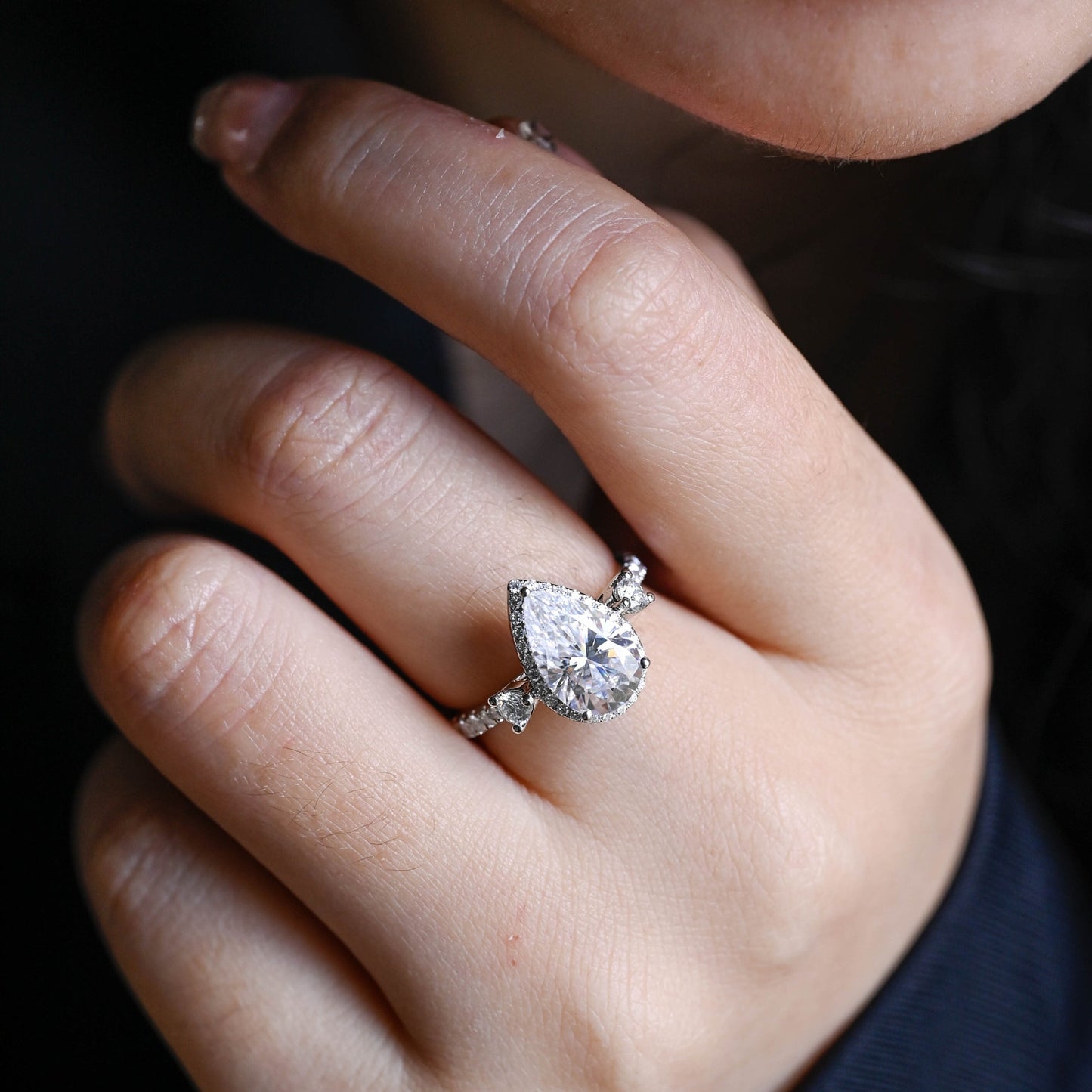 4.0 CT Pear Cut Halo Moissanite Engagement Ring