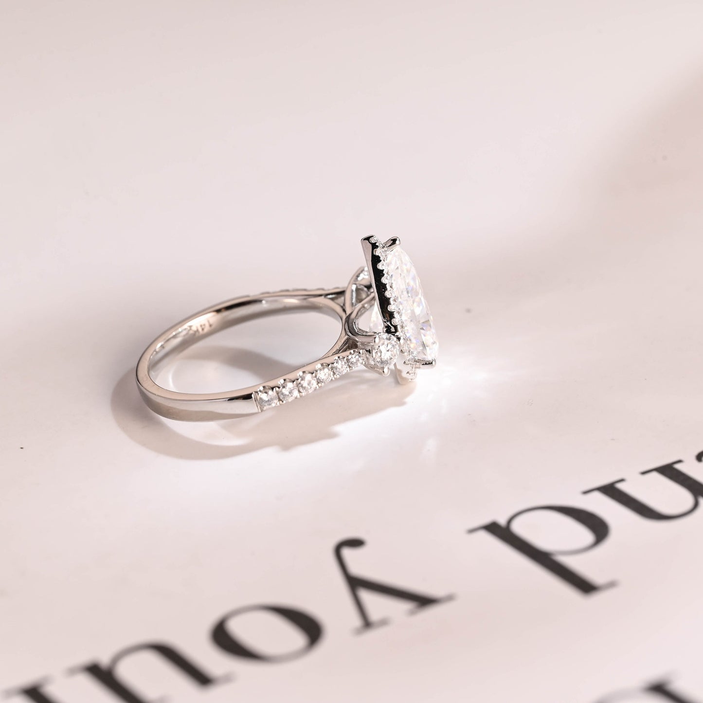4.0 CT Pear Cut Halo Moissanite Engagement Ring