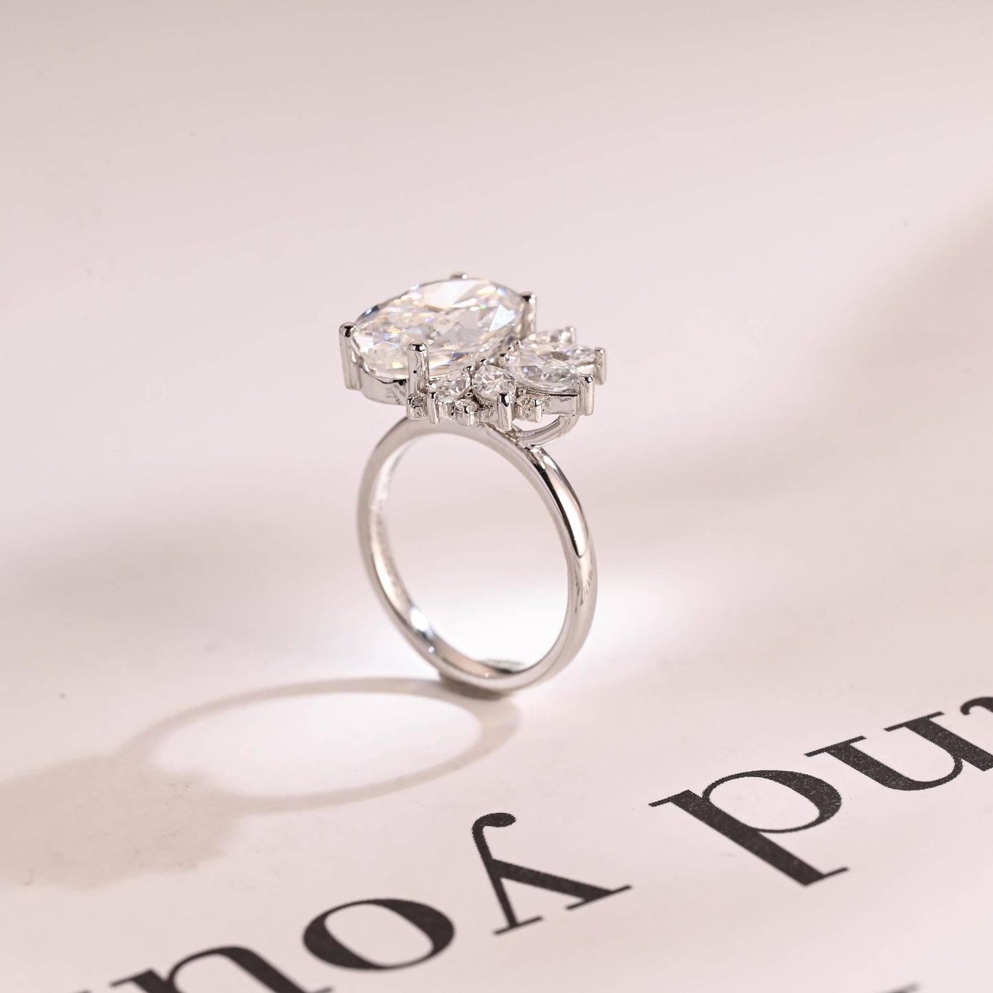 4.5 CT Oval Cut Cluster Moissanite Engagement Ring