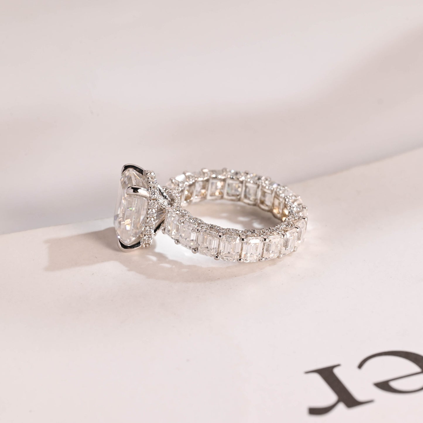 4.5 CT Emerald Cut Pave Hidden Halo Moissanite Engagement Ring