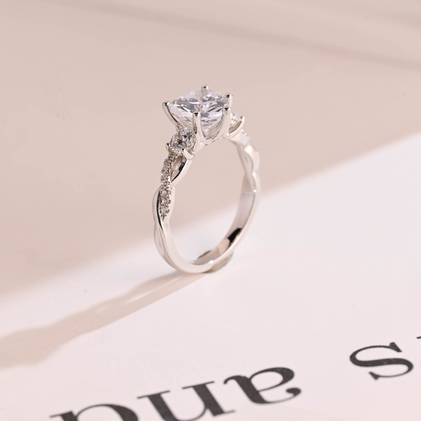 1.5 CT Heart Cut Three Stone With Twisted Shank Moissanite Engagement Ring