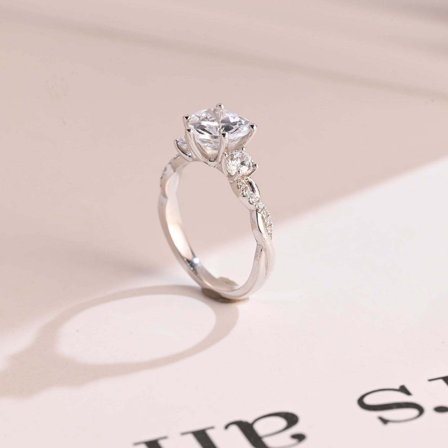 1.5 CT Heart Cut Three Stone With Twisted Shank Moissanite Engagement Ring