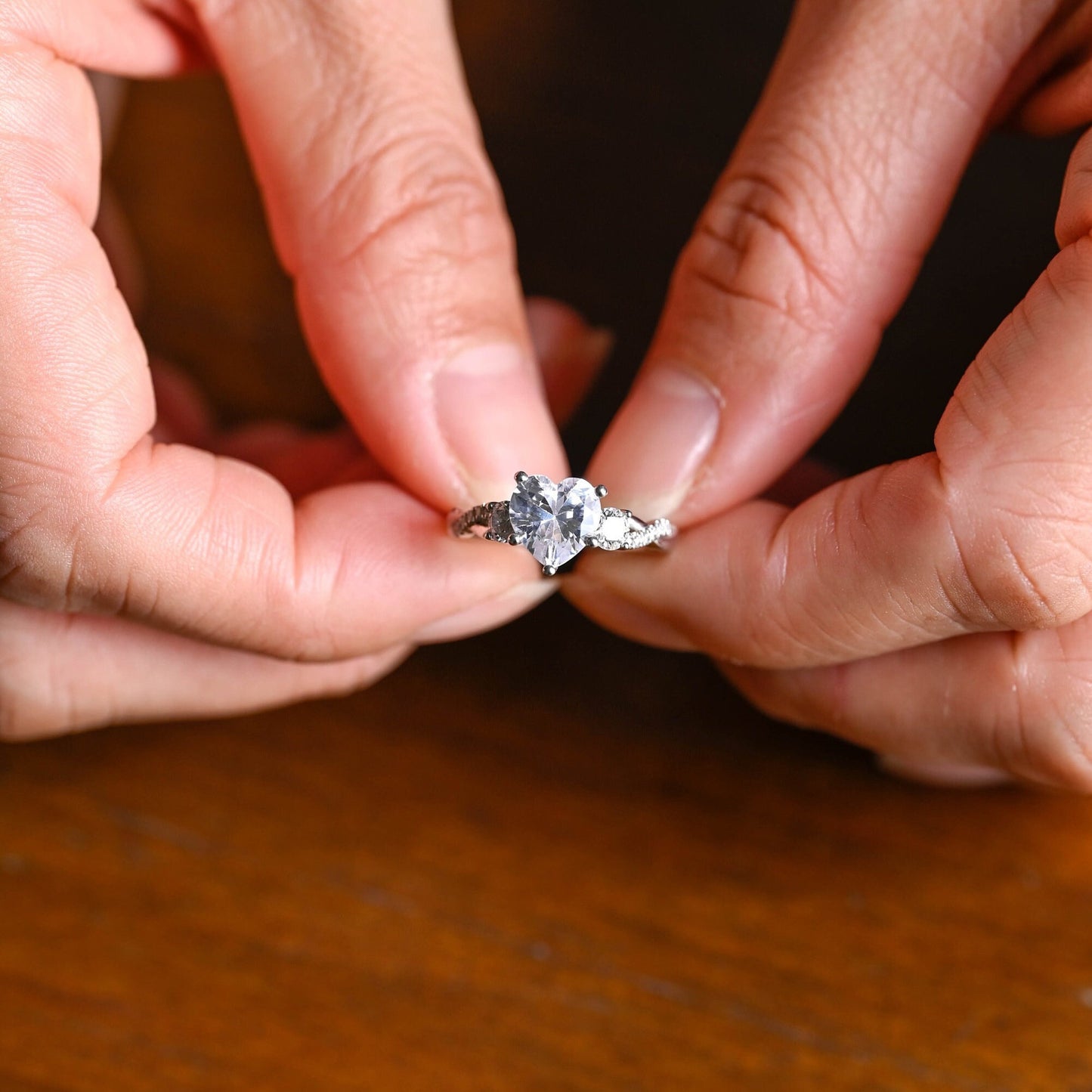 1.5 CT Heart Cut Three Stone With Twisted Shank Moissanite Engagement Ring