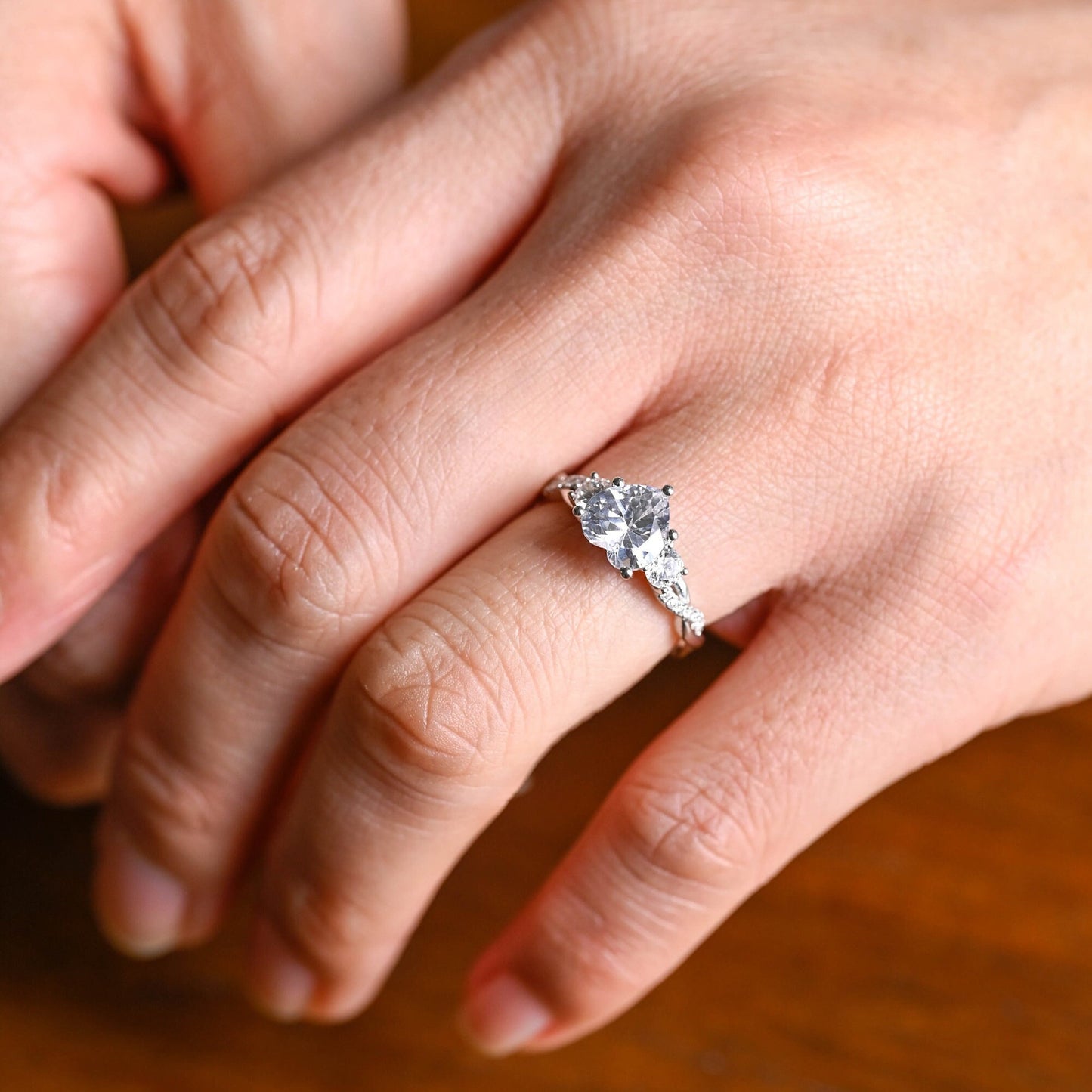 1.5 CT Heart Cut Three Stone With Twisted Shank Moissanite Engagement Ring