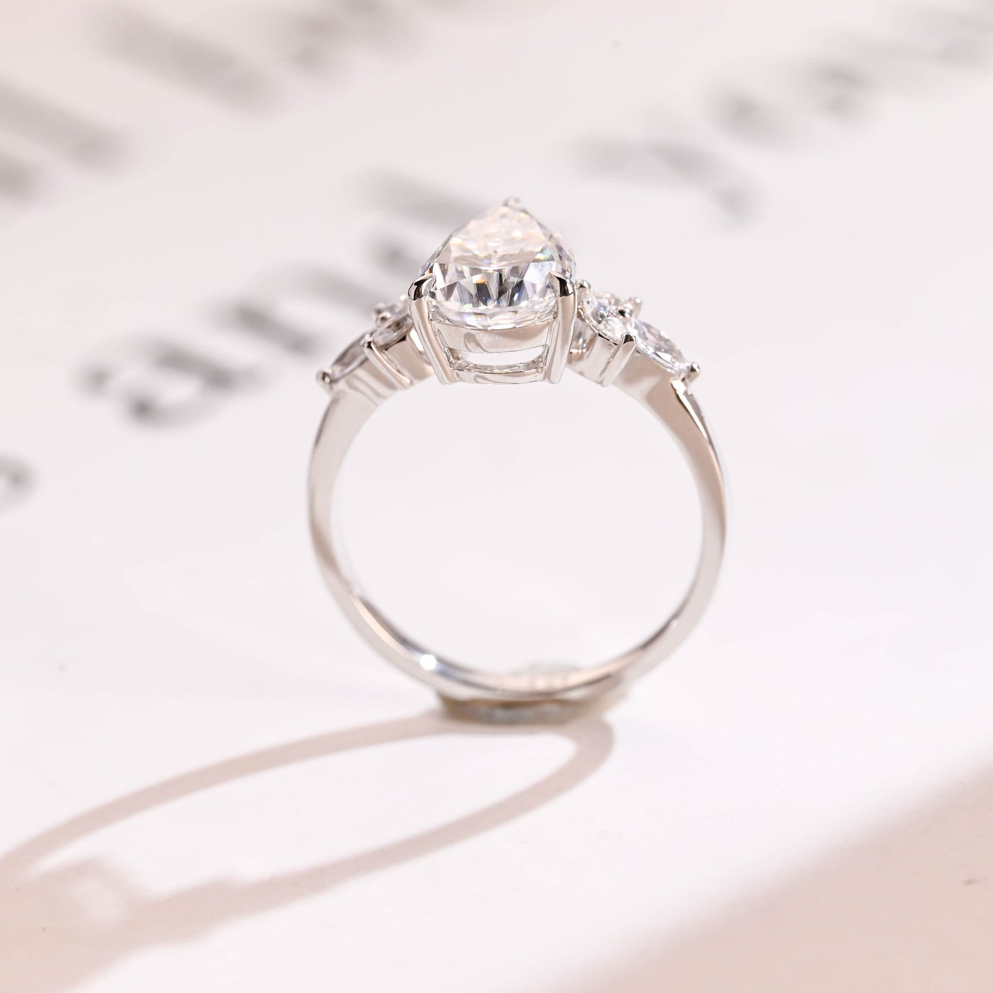 4.0 CT Pear Cut Cluster Moissanite Engagement Ring