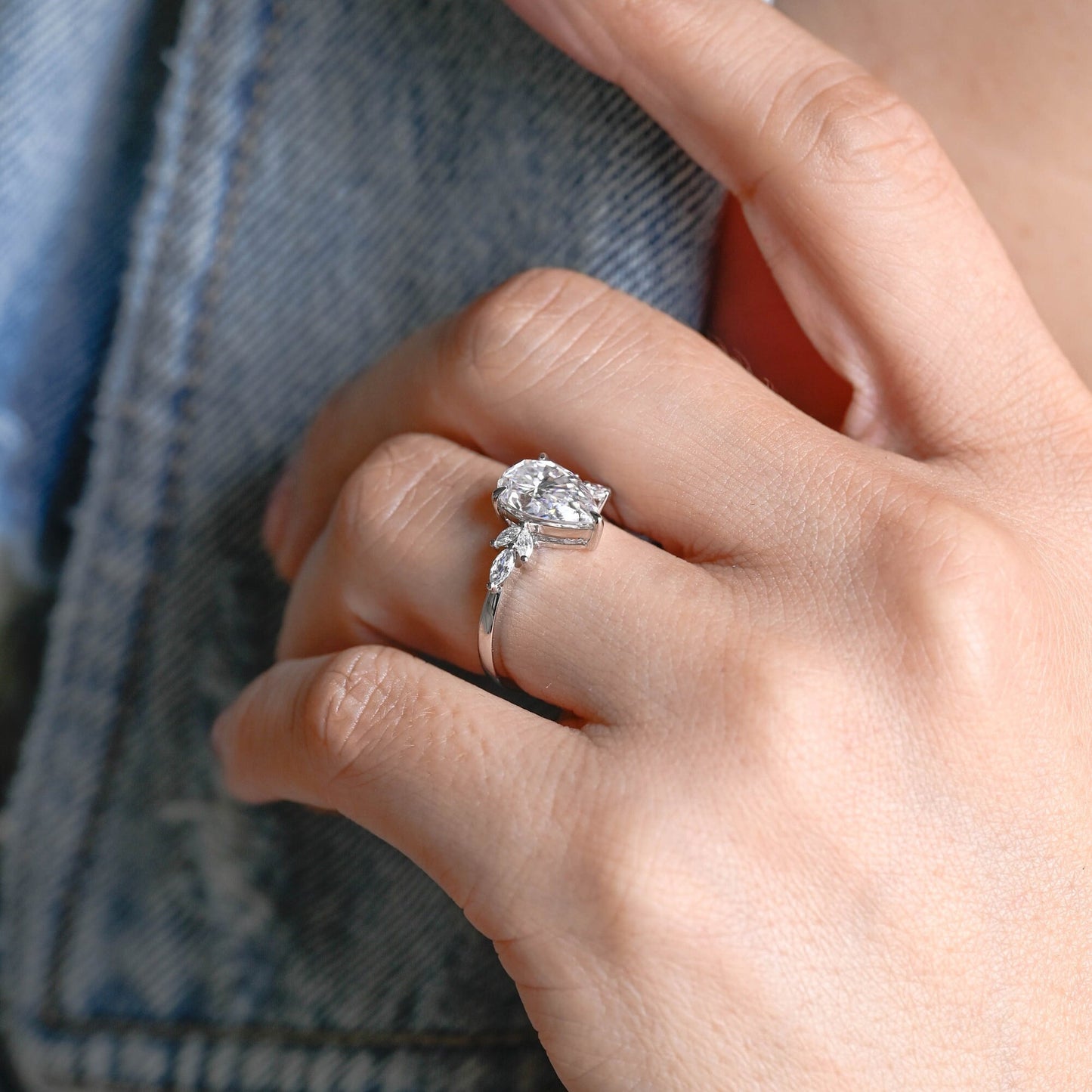 4.0 CT Pear Cut Cluster Moissanite Engagement Ring