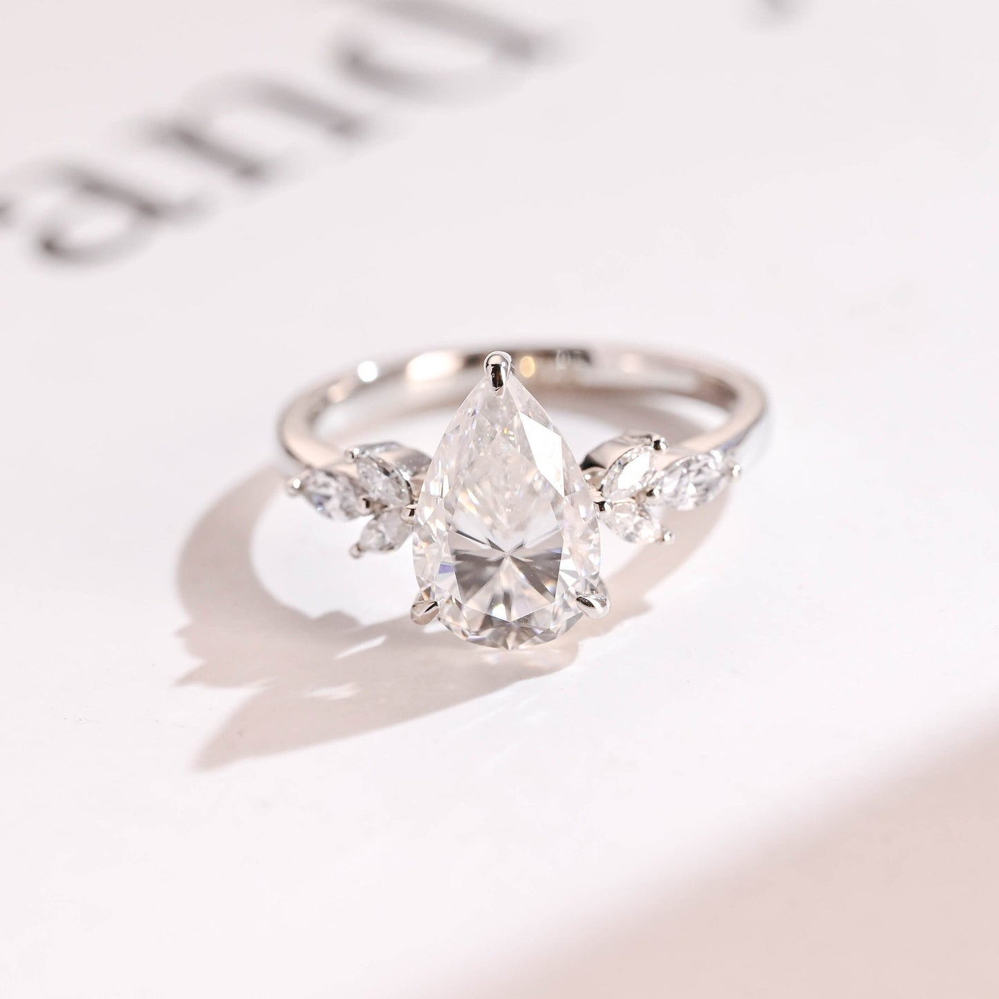 4.0 CT Pear Cut Cluster Moissanite Engagement Ring