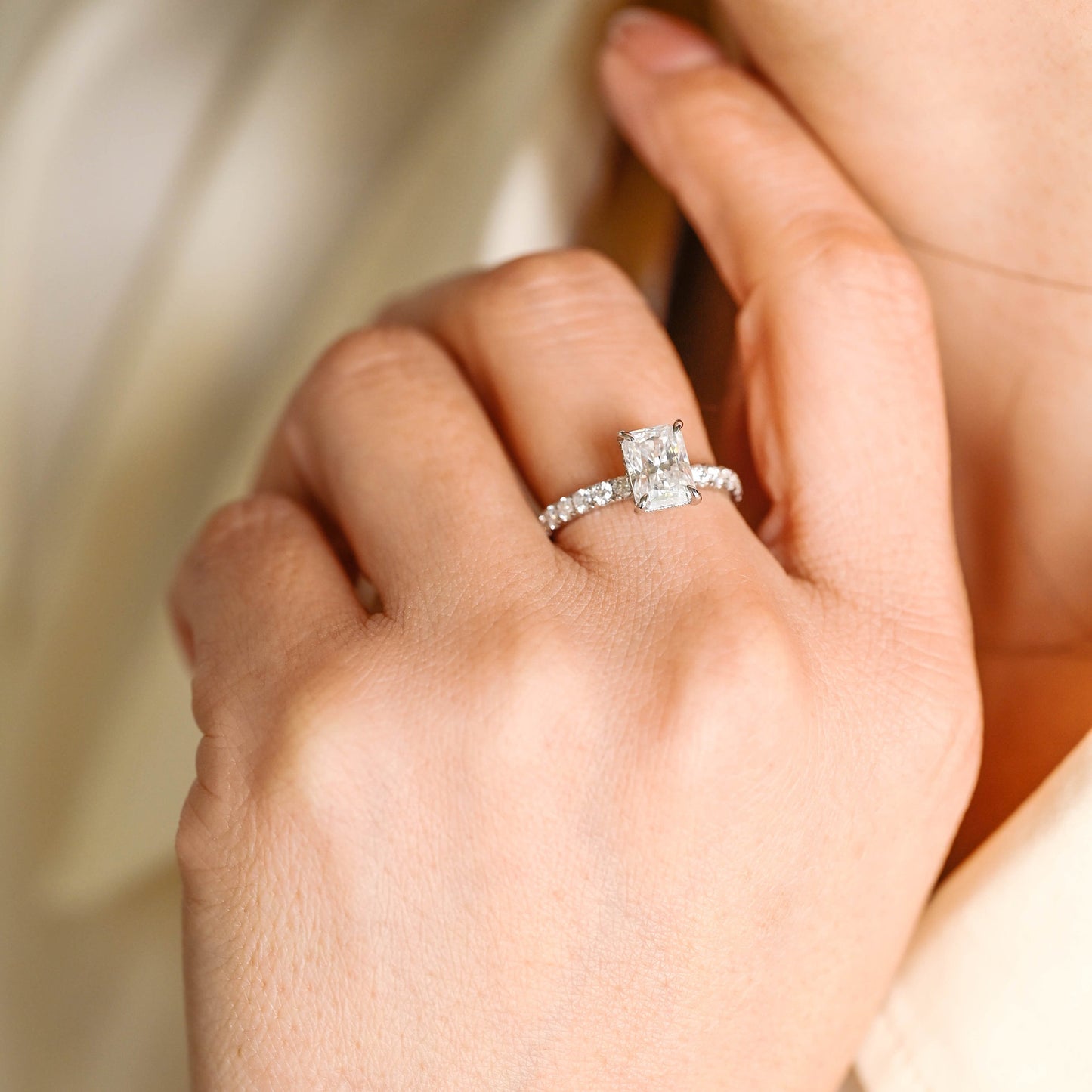 3.5 CT Radiant Cut Hidden Halo Moissanite Engagement Ring