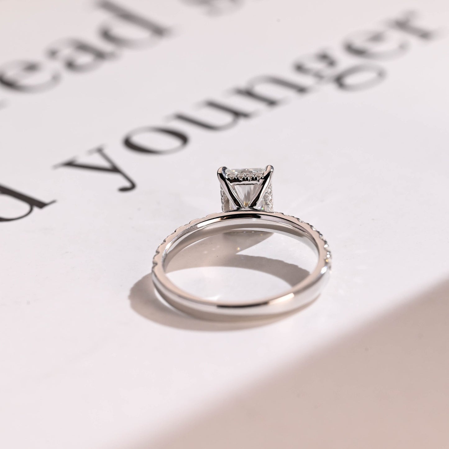 3.5 CT Radiant Cut Hidden Halo Moissanite Engagement Ring