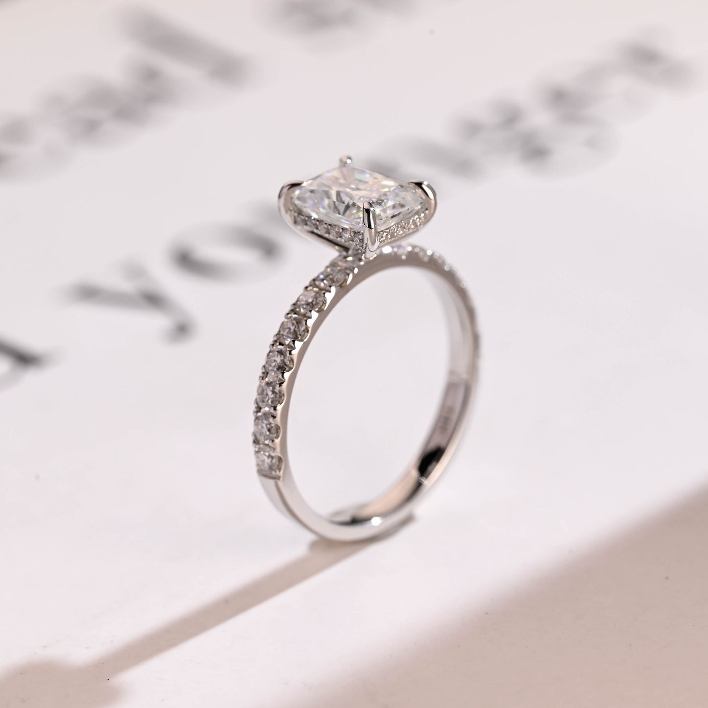 3.5 CT Radiant Cut Hidden Halo Moissanite Engagement Ring