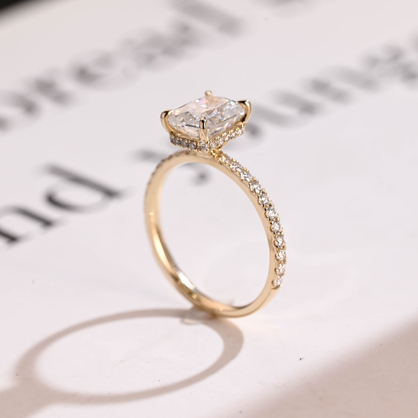 3.5 CT Radiant Cut Hidden Halo Moissanite Engagement Ring