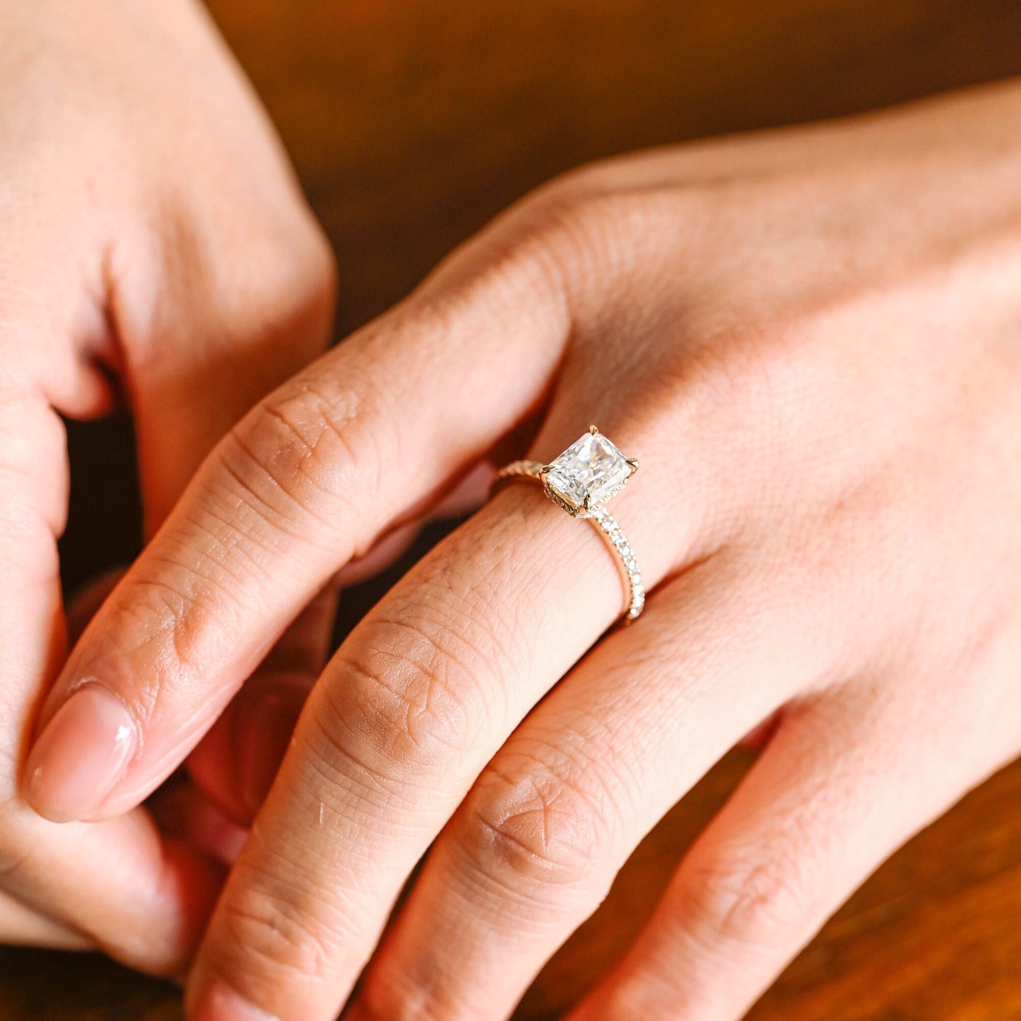 3.5 CT Radiant Cut Hidden Halo Moissanite Engagement Ring
