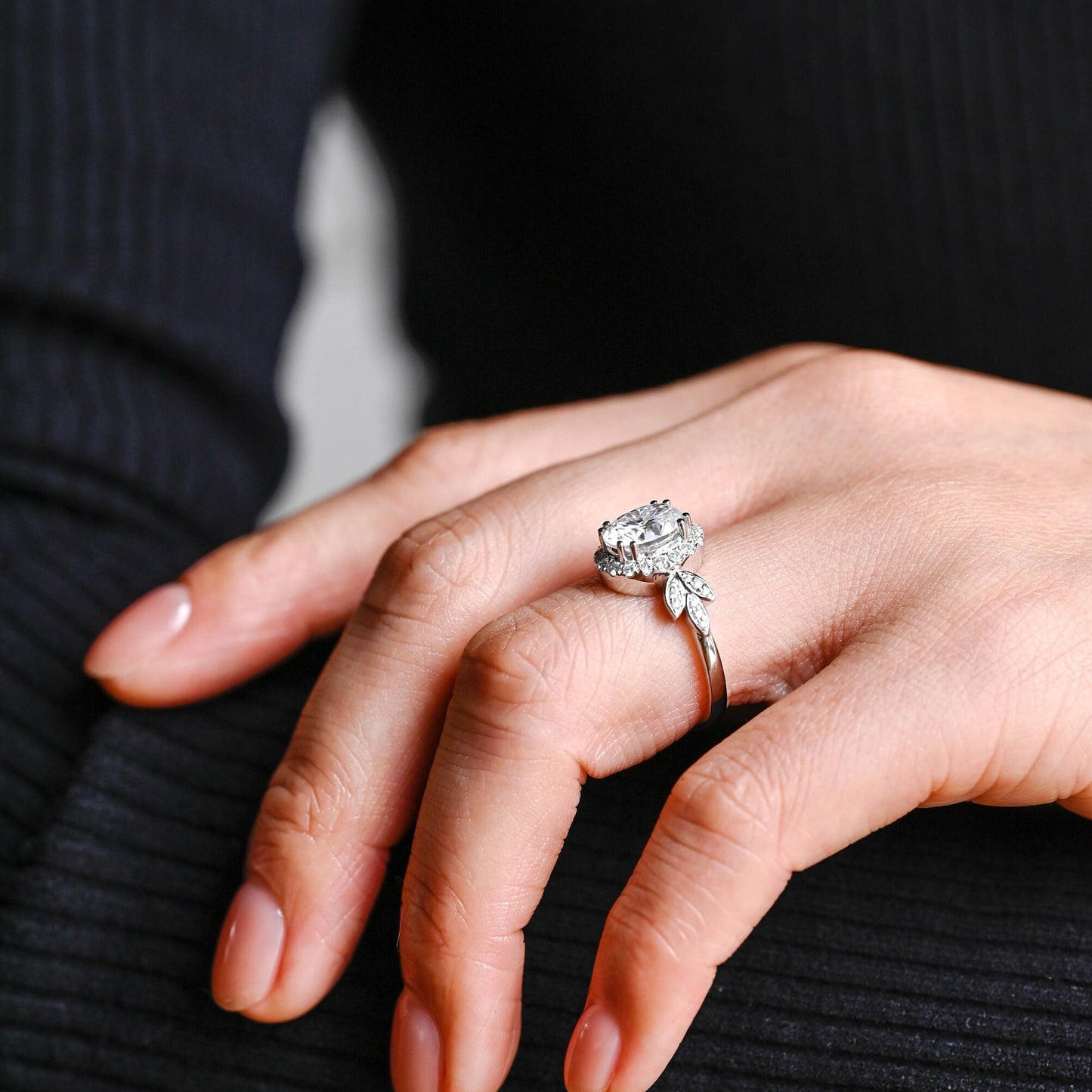 3.5 CT Oval Cut Halo Vintage Moissanite Engagement Ring