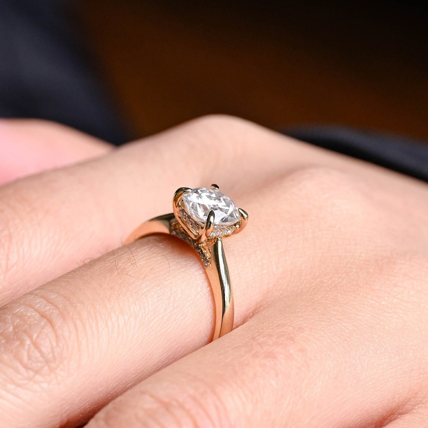 5.0 CT Cushion Cut Hidden Halo Moissanite Engagement Ring
