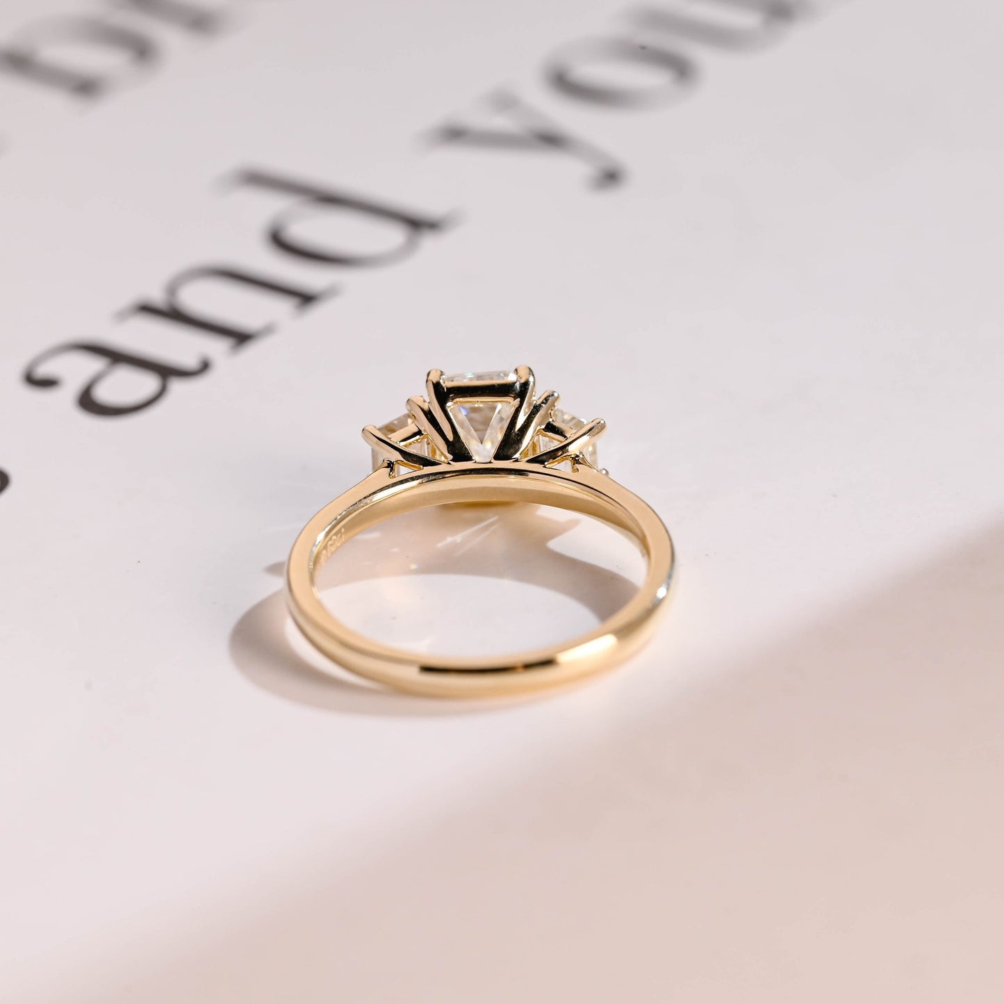 2.5 CT Emerald Cut Three Stone Moissanite Engagement Ring