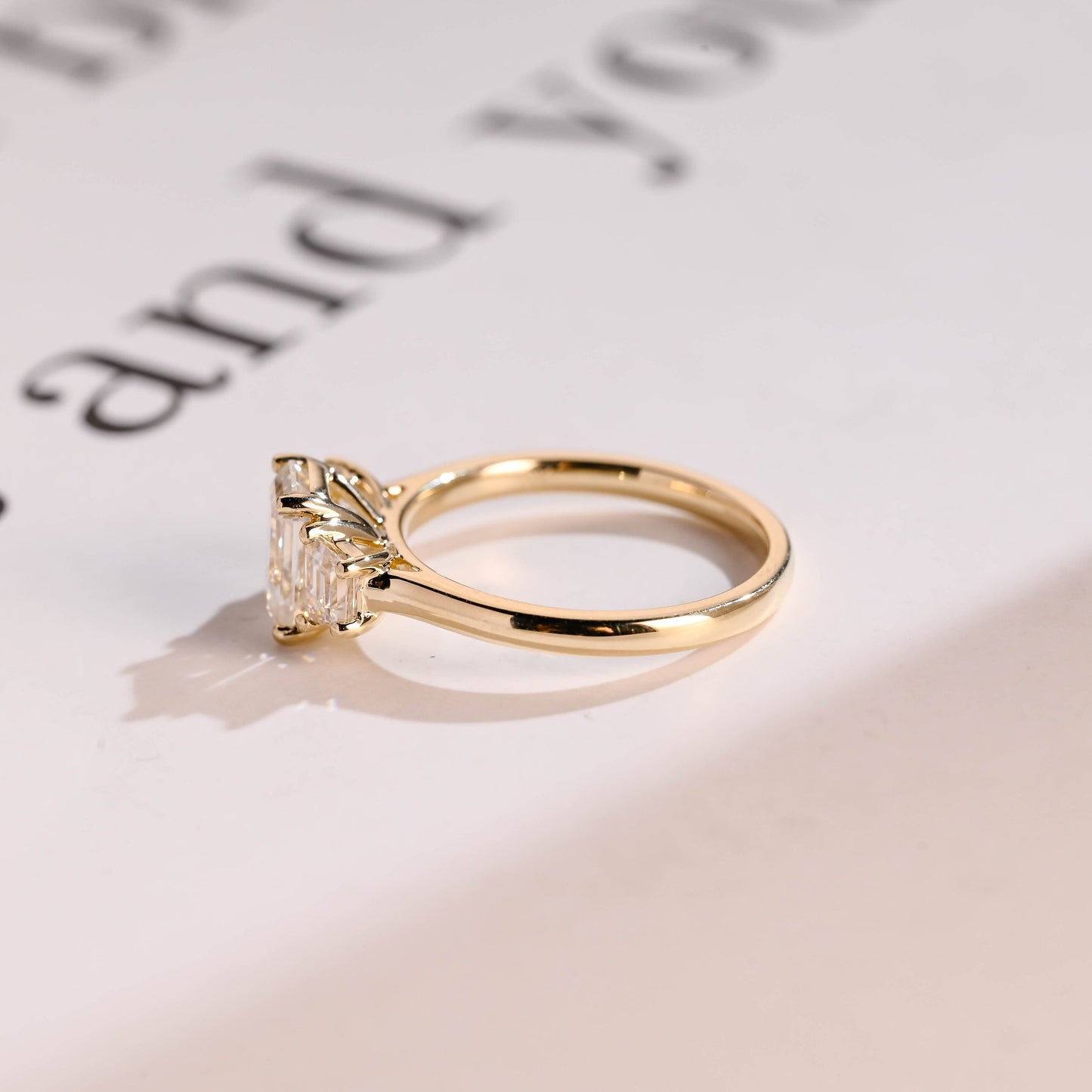 2.5 CT Emerald Cut Three Stone Moissanite Engagement Ring