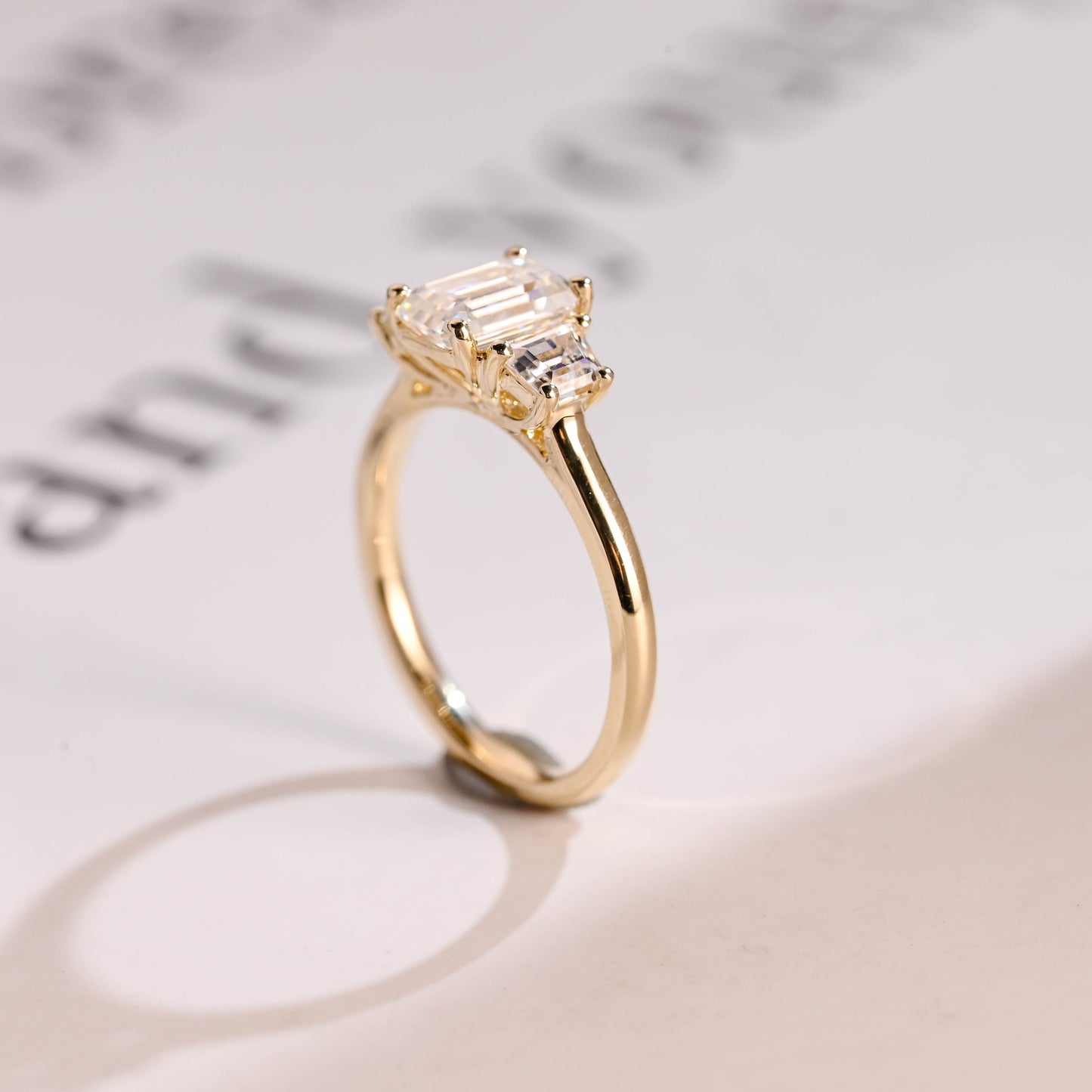 2.5 CT Emerald Cut Three Stone Moissanite Engagement Ring
