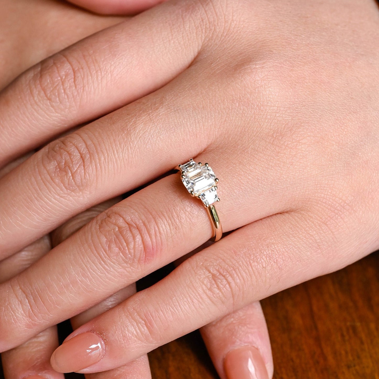 2.5 CT Emerald Cut Three Stone Moissanite Engagement Ring