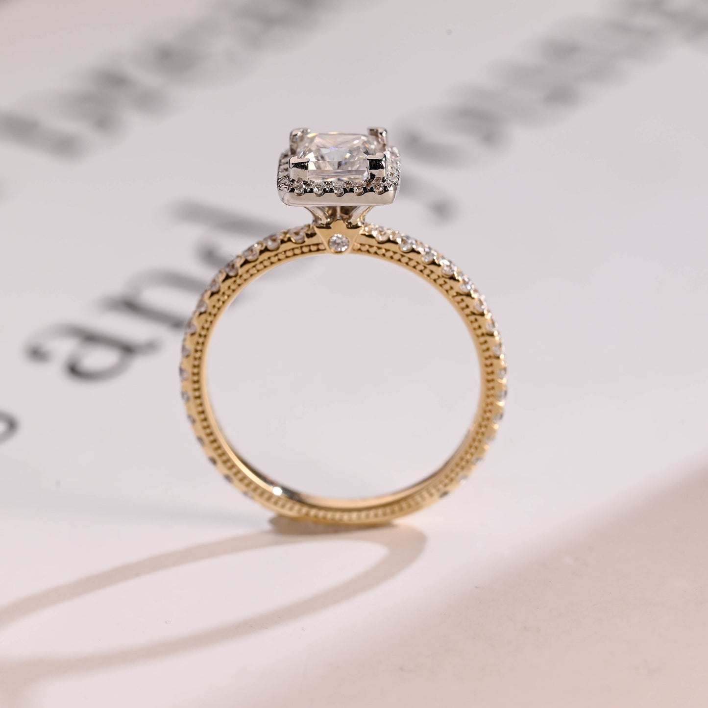 1.5 CT Princess Cut Halo Moissanite Engagement Ring