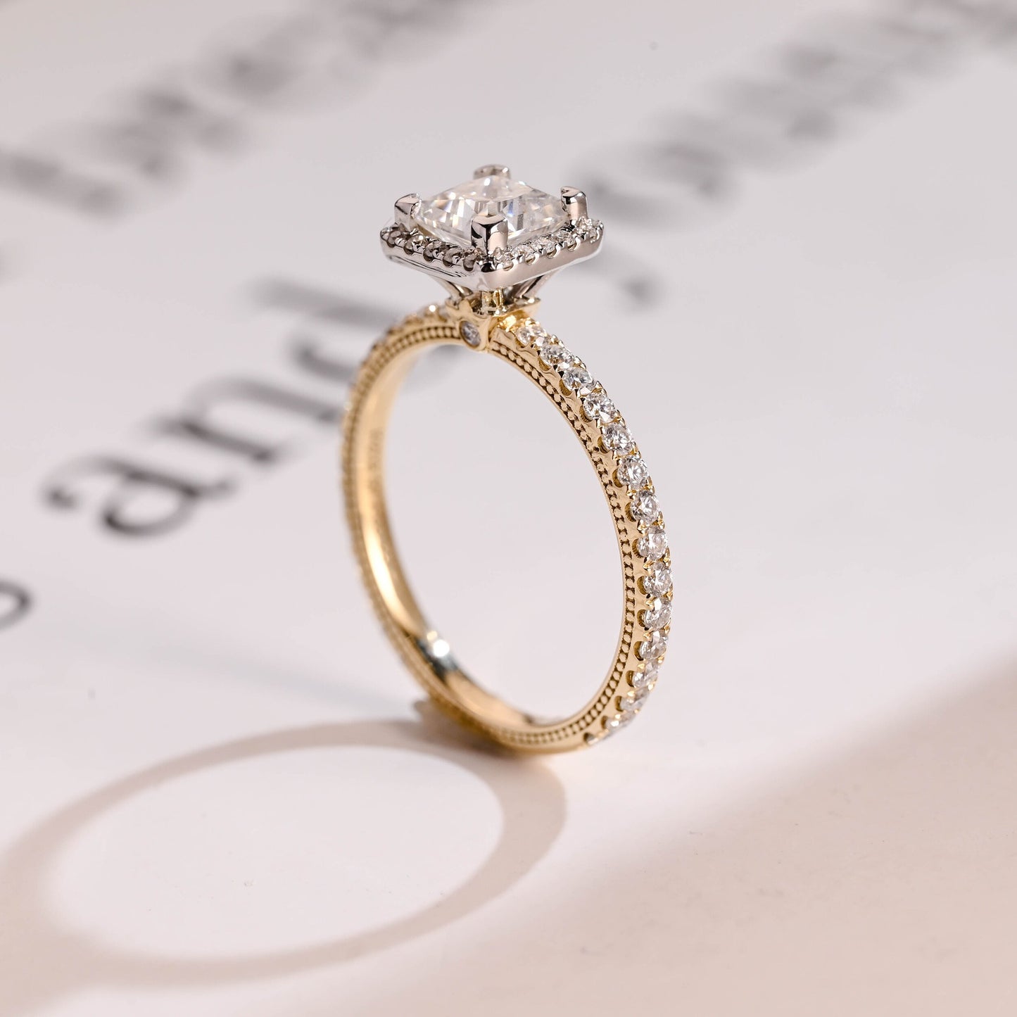 1.5 CT Princess Cut Halo Moissanite Engagement Ring