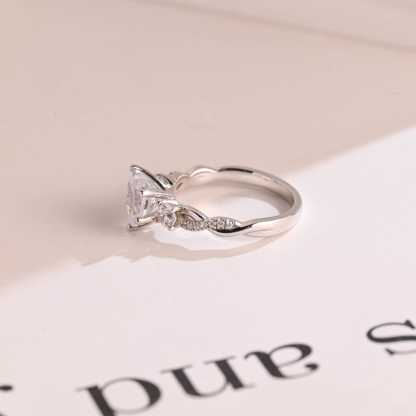 1.5 CT Heart Cut Three Stone With Twisted Shank Moissanite Engagement Ring
