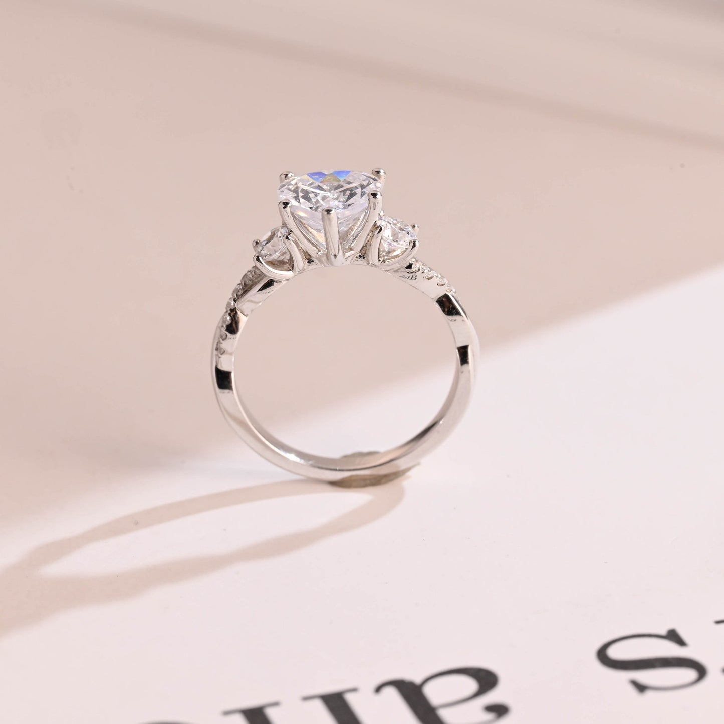 1.5 CT Heart Cut Three Stone With Twisted Shank Moissanite Engagement Ring