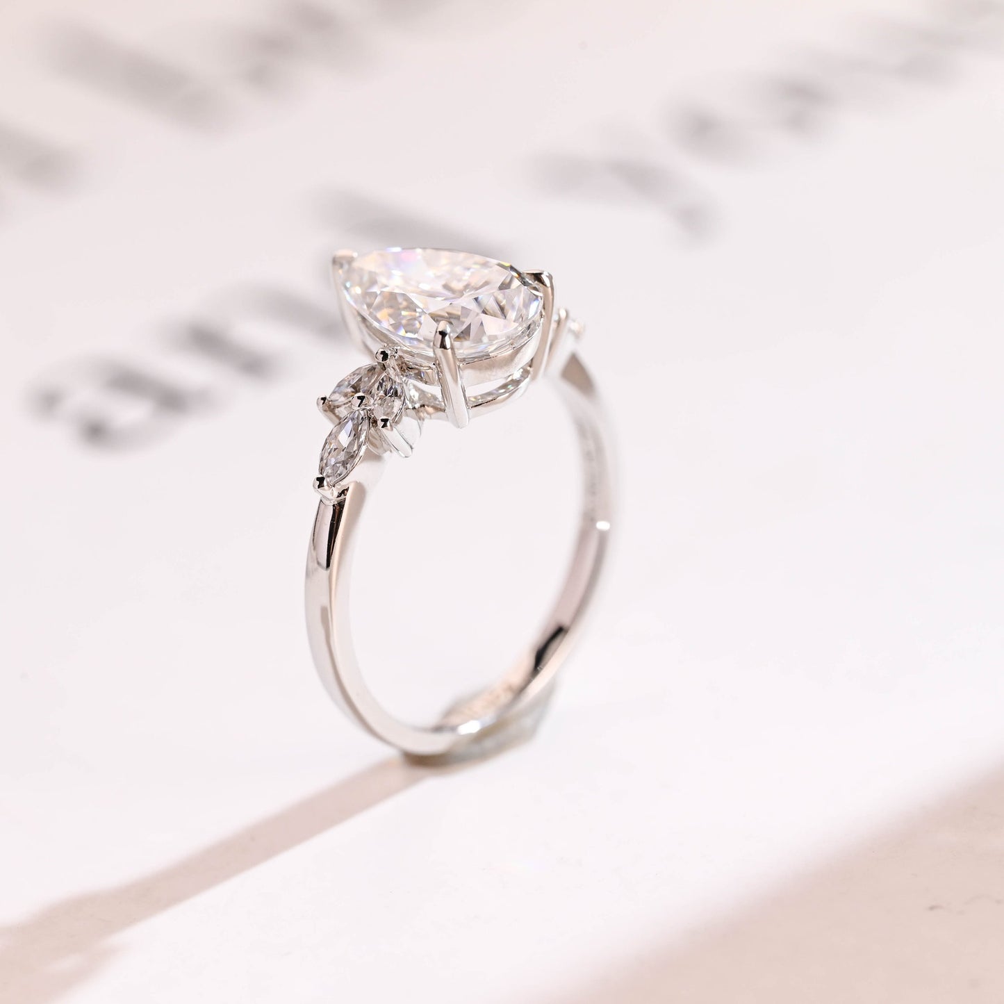 4.0 CT Pear Cut Cluster Moissanite Engagement Ring
