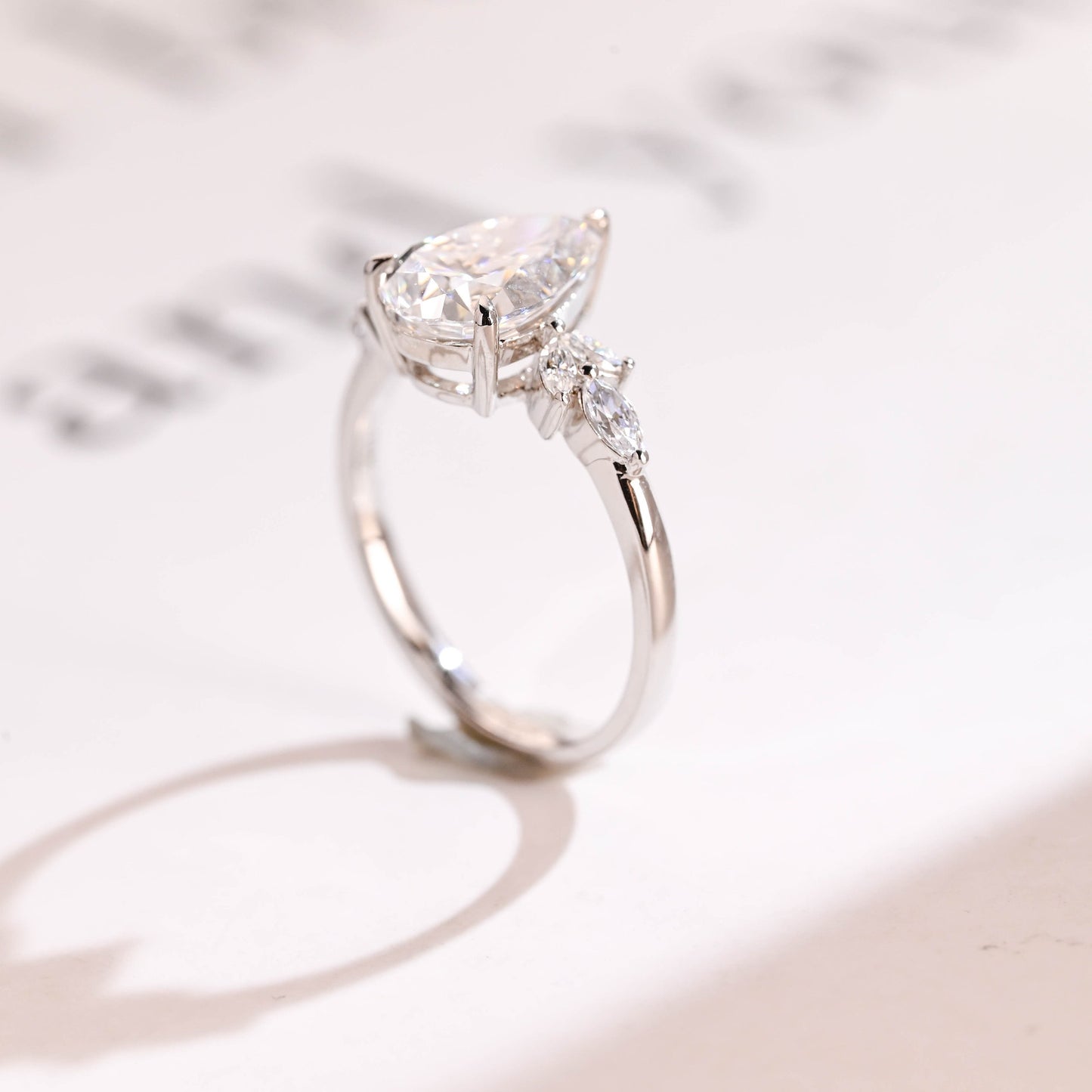 4.0 CT Pear Cut Cluster Moissanite Engagement Ring