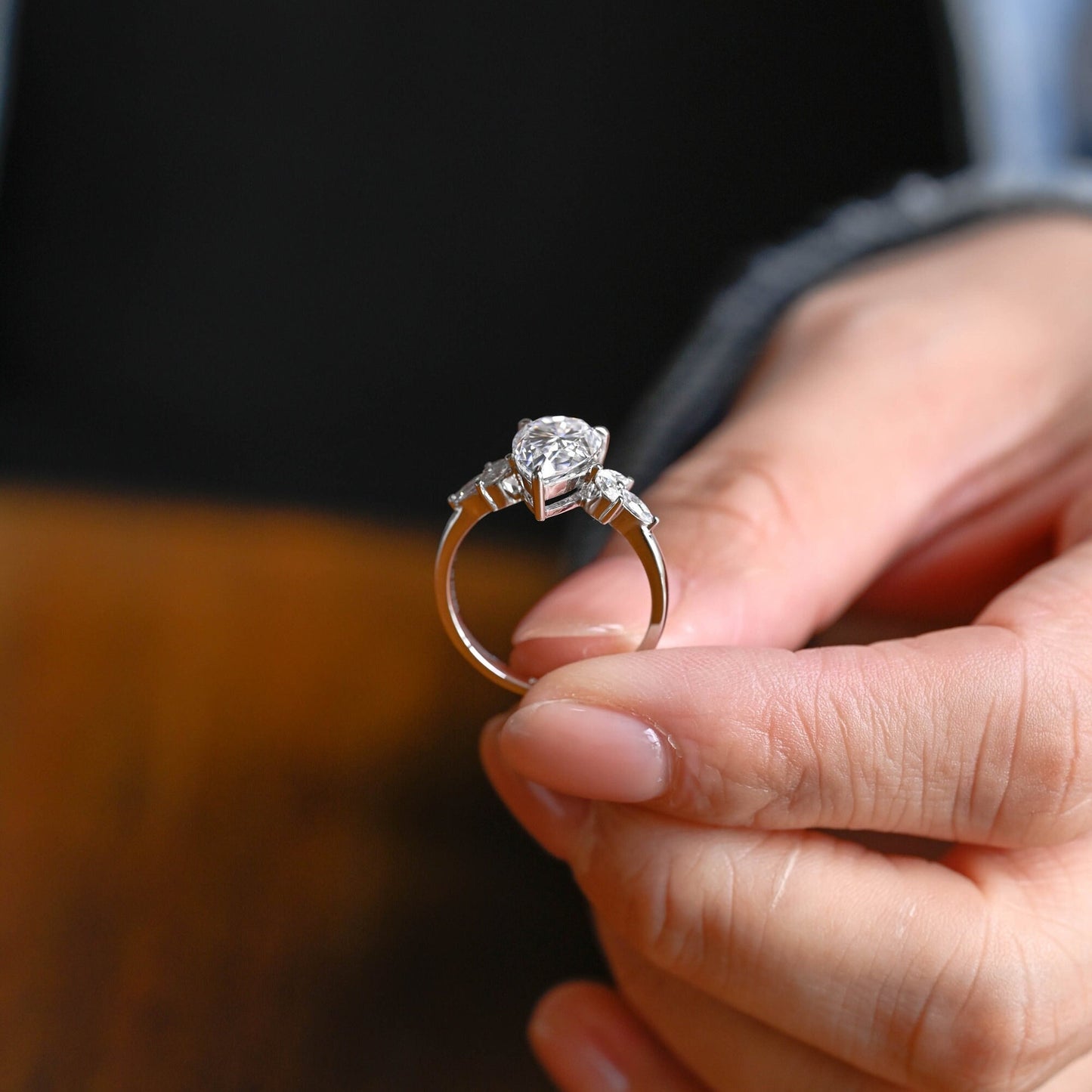 4.0 CT Pear Cut Cluster Moissanite Engagement Ring