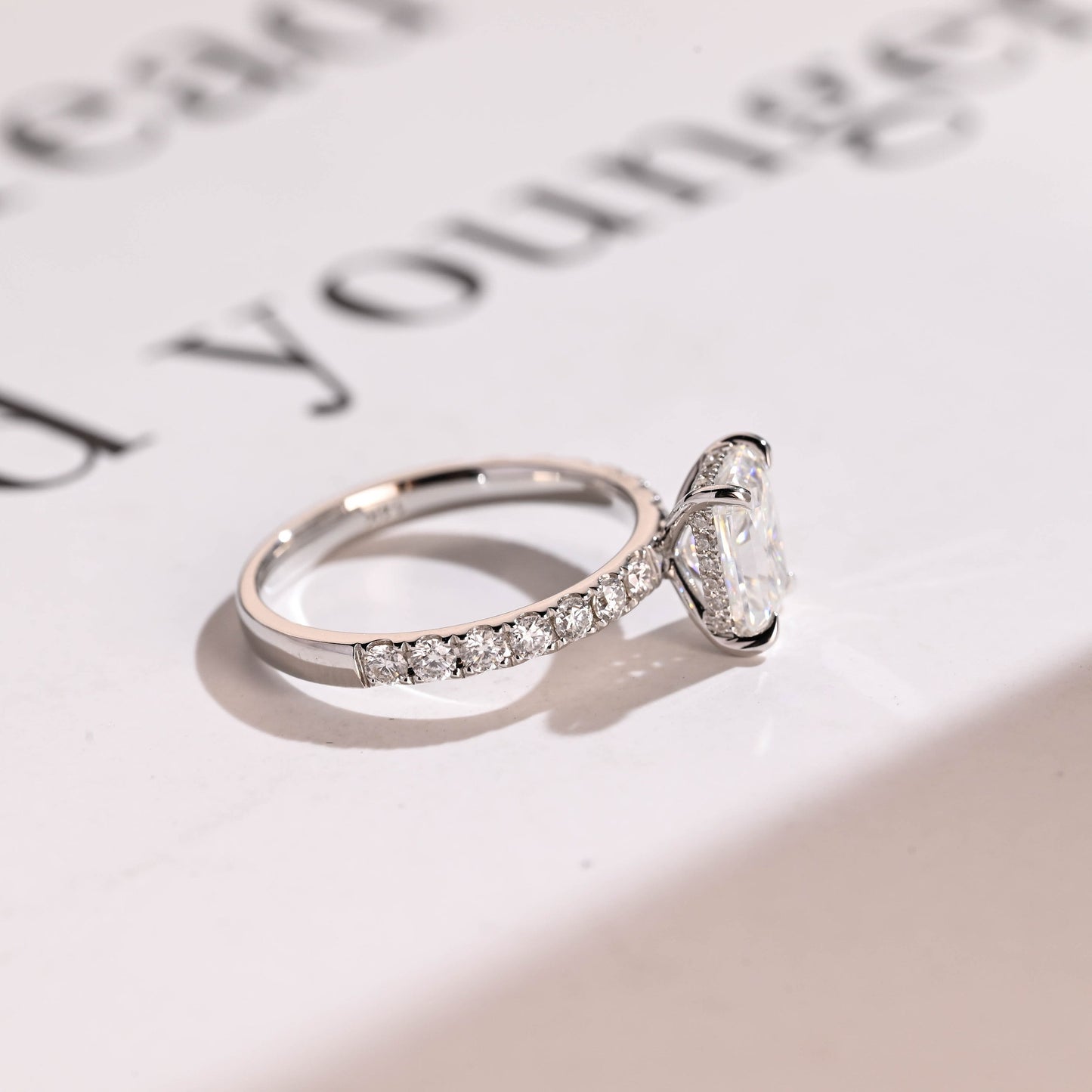 3.5 CT Radiant Cut Hidden Halo Moissanite Engagement Ring