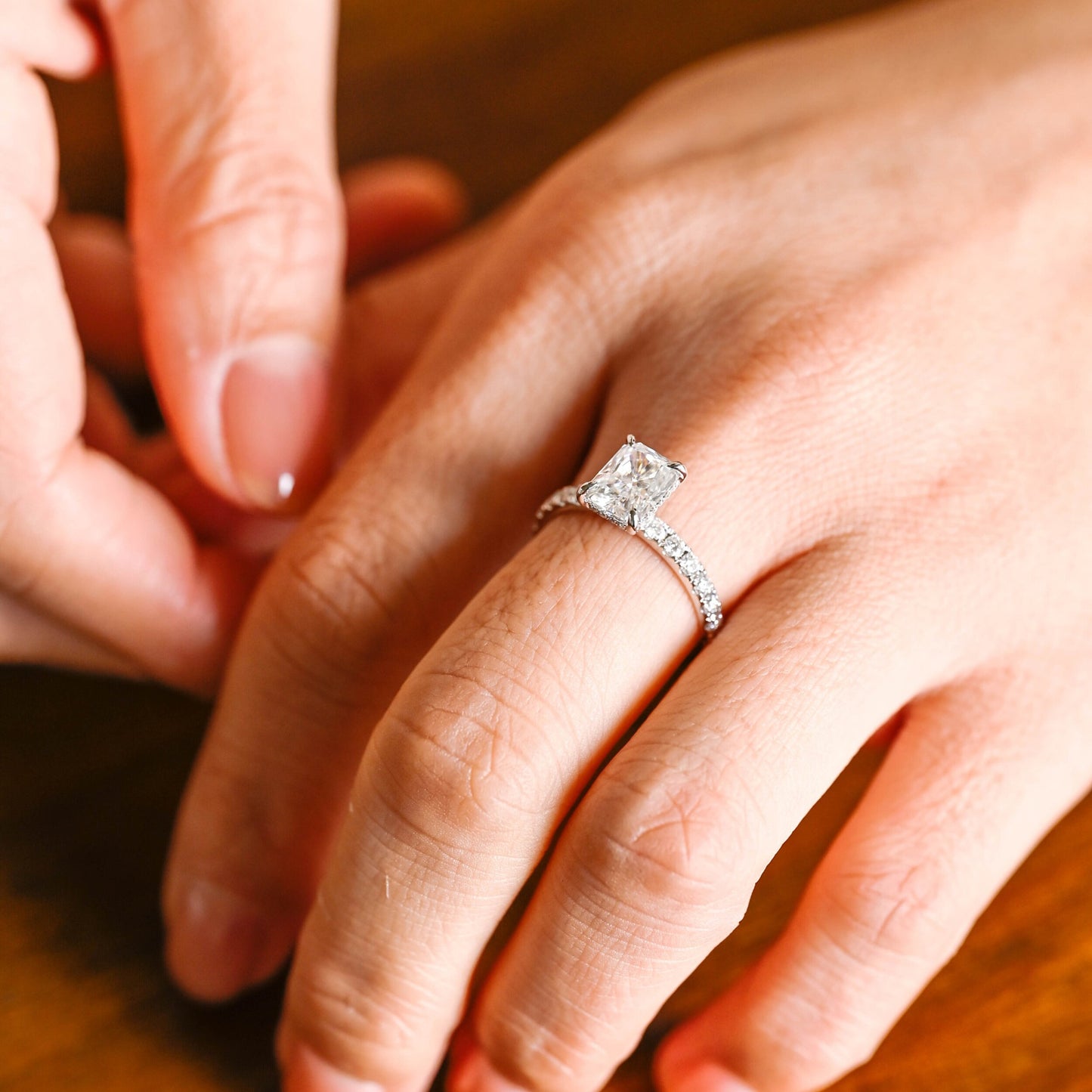 3.5 CT Radiant Cut Hidden Halo Moissanite Engagement Ring