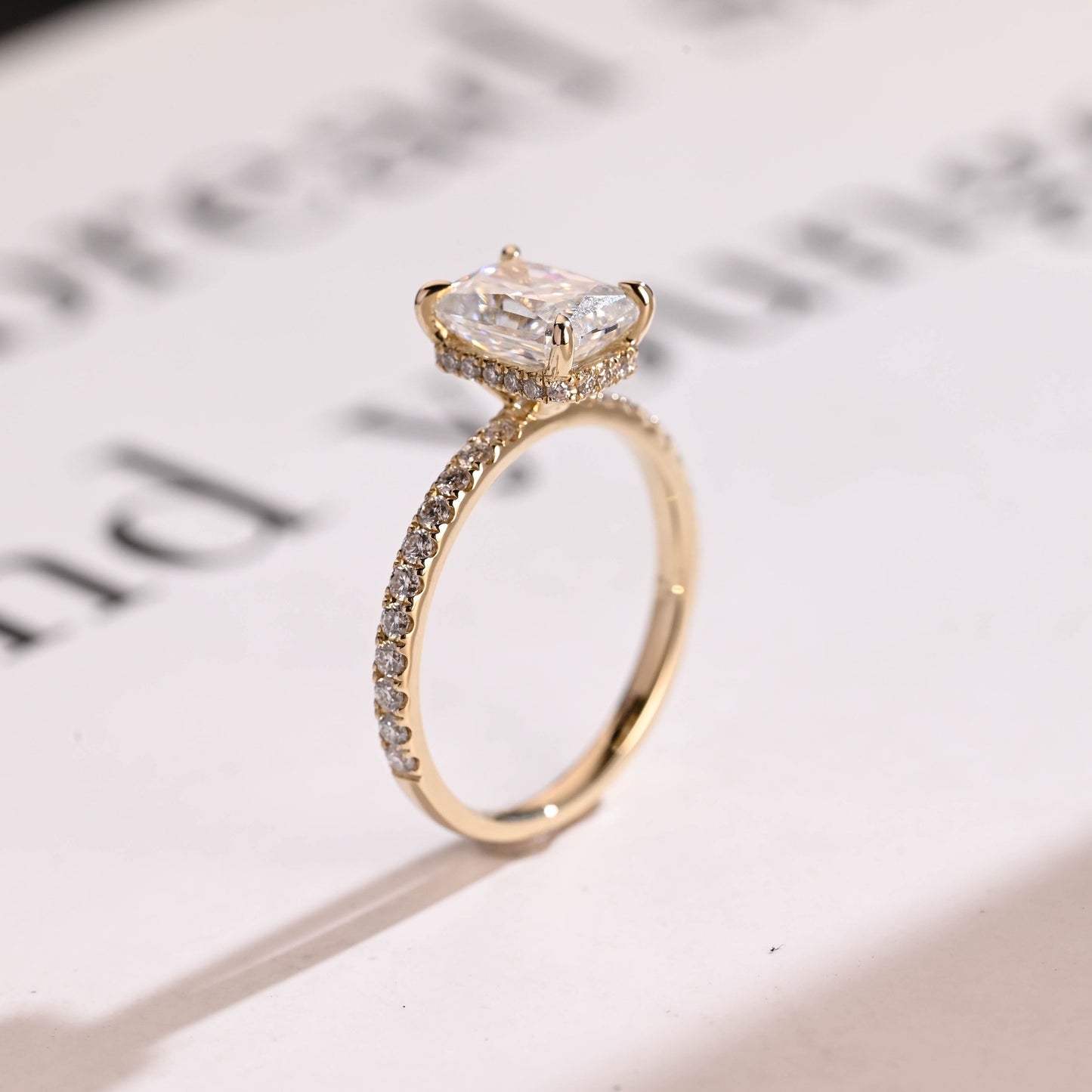 3.5 CT Radiant Cut Hidden Halo Moissanite Engagement Ring