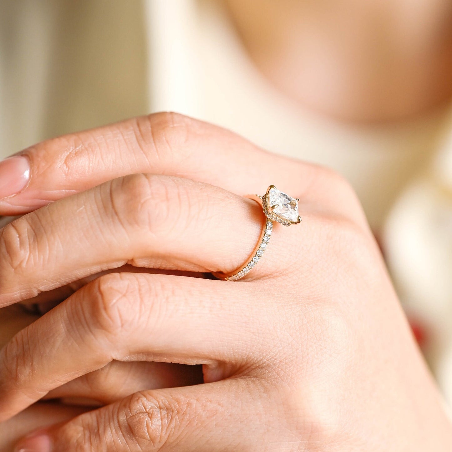 3.5 CT Radiant Cut Hidden Halo Moissanite Engagement Ring