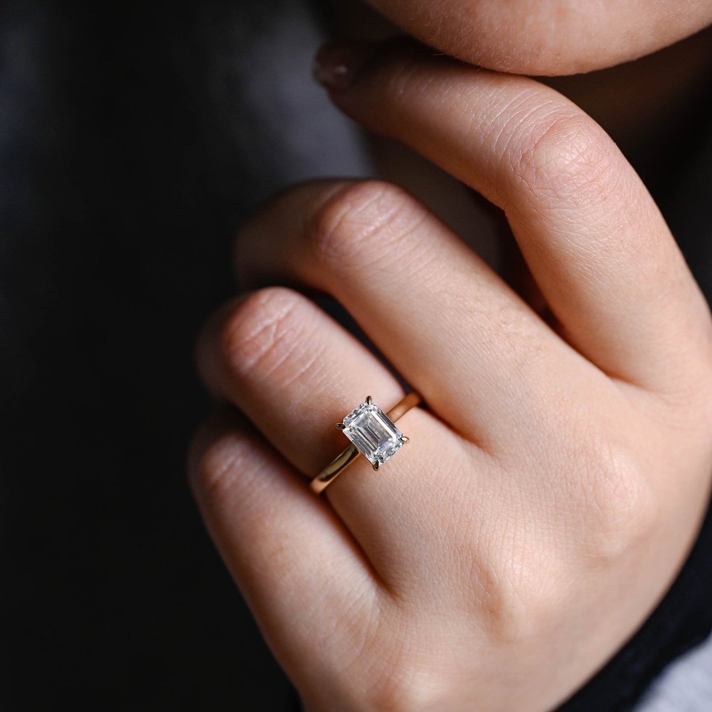 2.0 CT Emerald Cut Solitaire Moissanite Engagement Ring