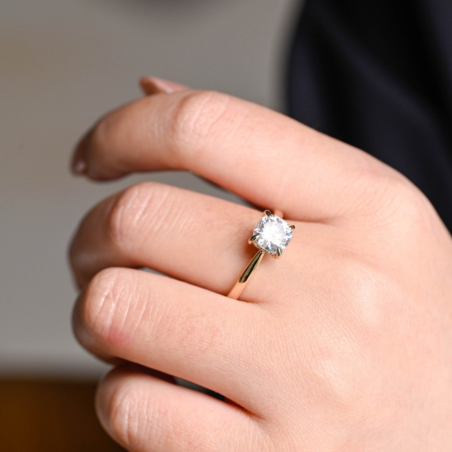 5.0 CT Cushion Cut Hidden Halo Moissanite Engagement Ring