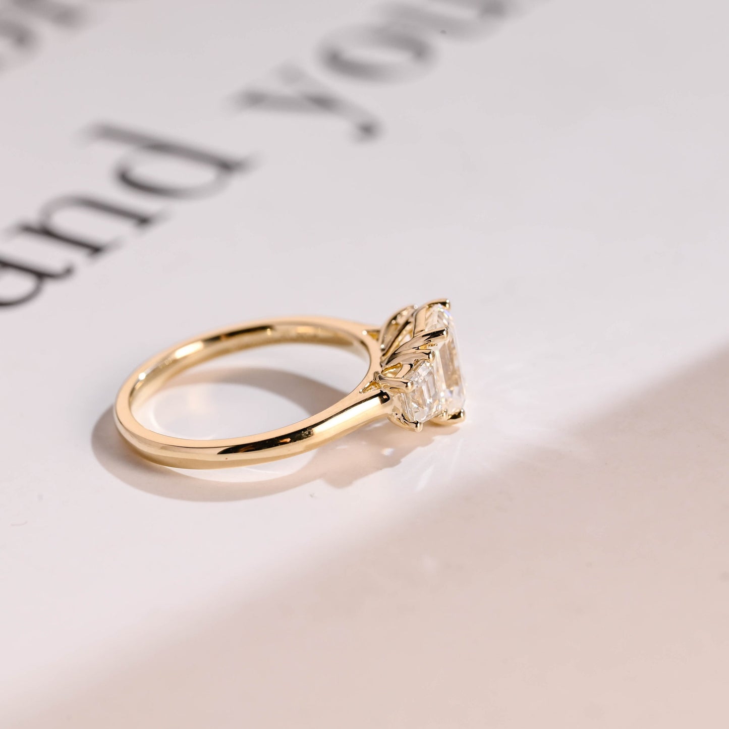 2.5 CT Emerald Cut Three Stone Moissanite Engagement Ring