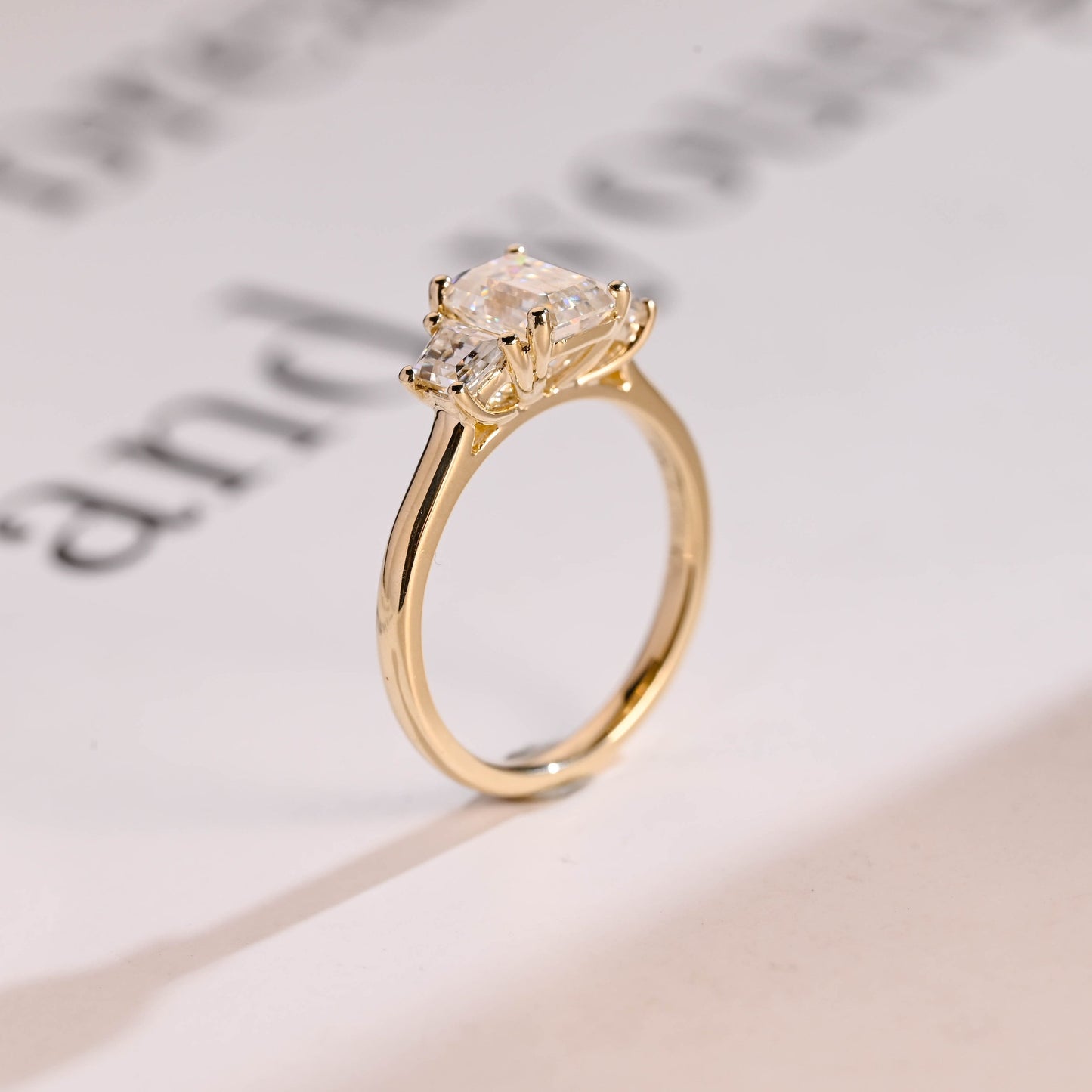 2.5 CT Emerald Cut Three Stone Moissanite Engagement Ring