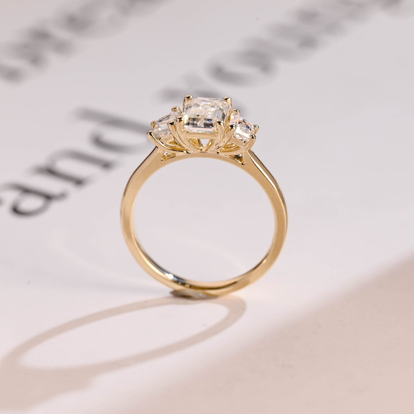 2.5 CT Emerald Cut Three Stone Moissanite Engagement Ring