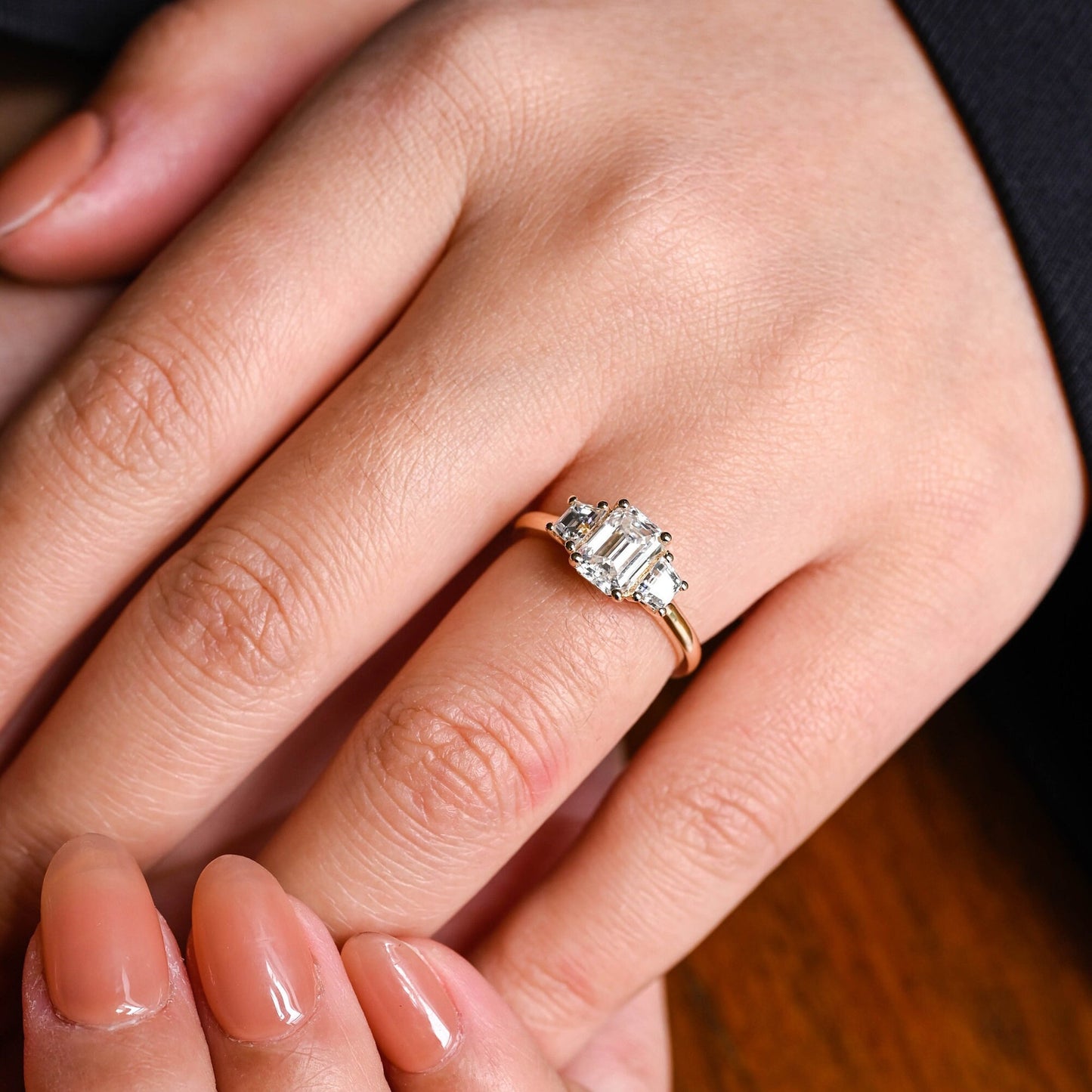 2.5 CT Emerald Cut Three Stone Moissanite Engagement Ring